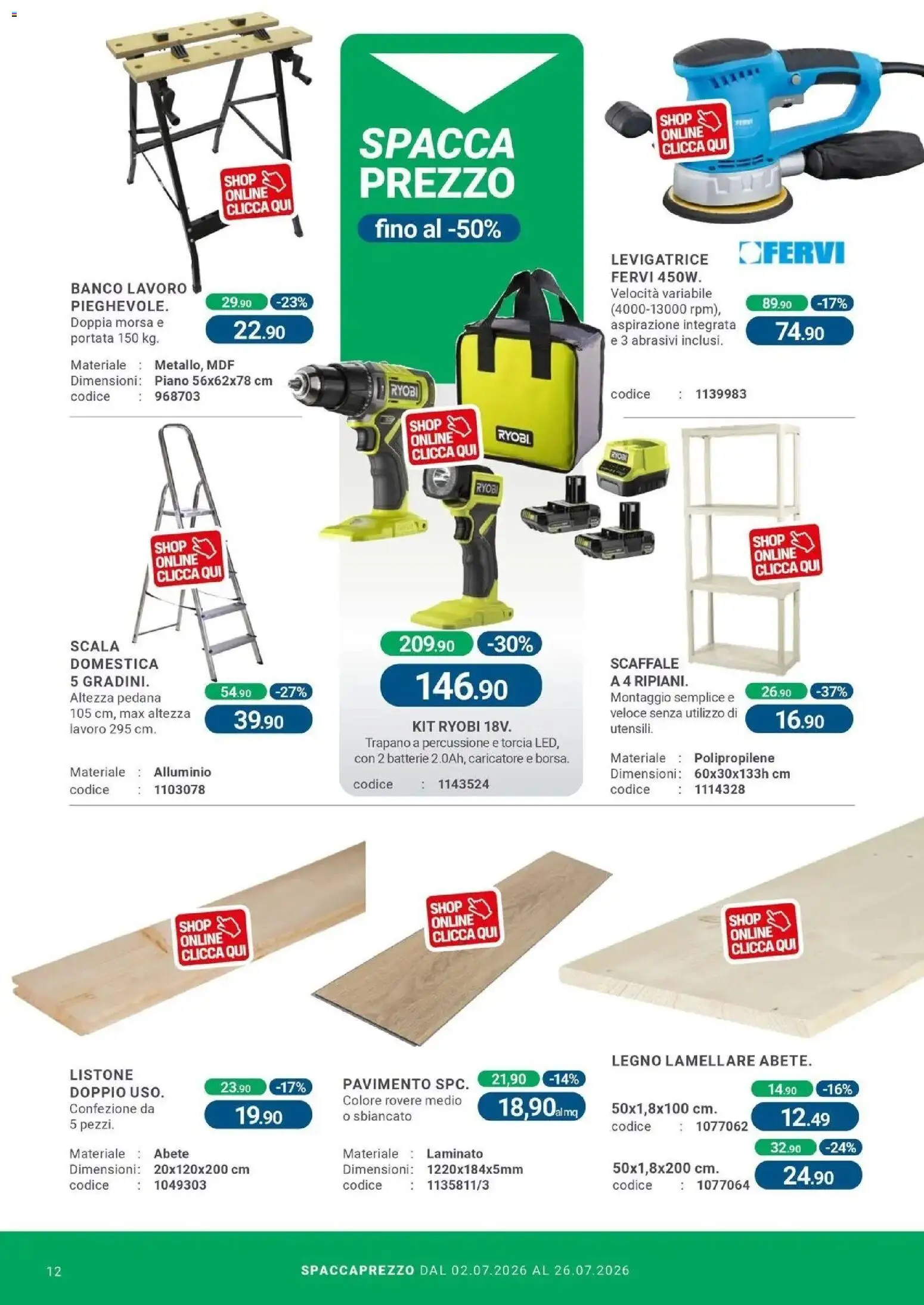 Volantino CFadda del 01/07/2026 | Pagina: 12 | Prodotti: Pavimento, Torcia, Trapano, Scaffale