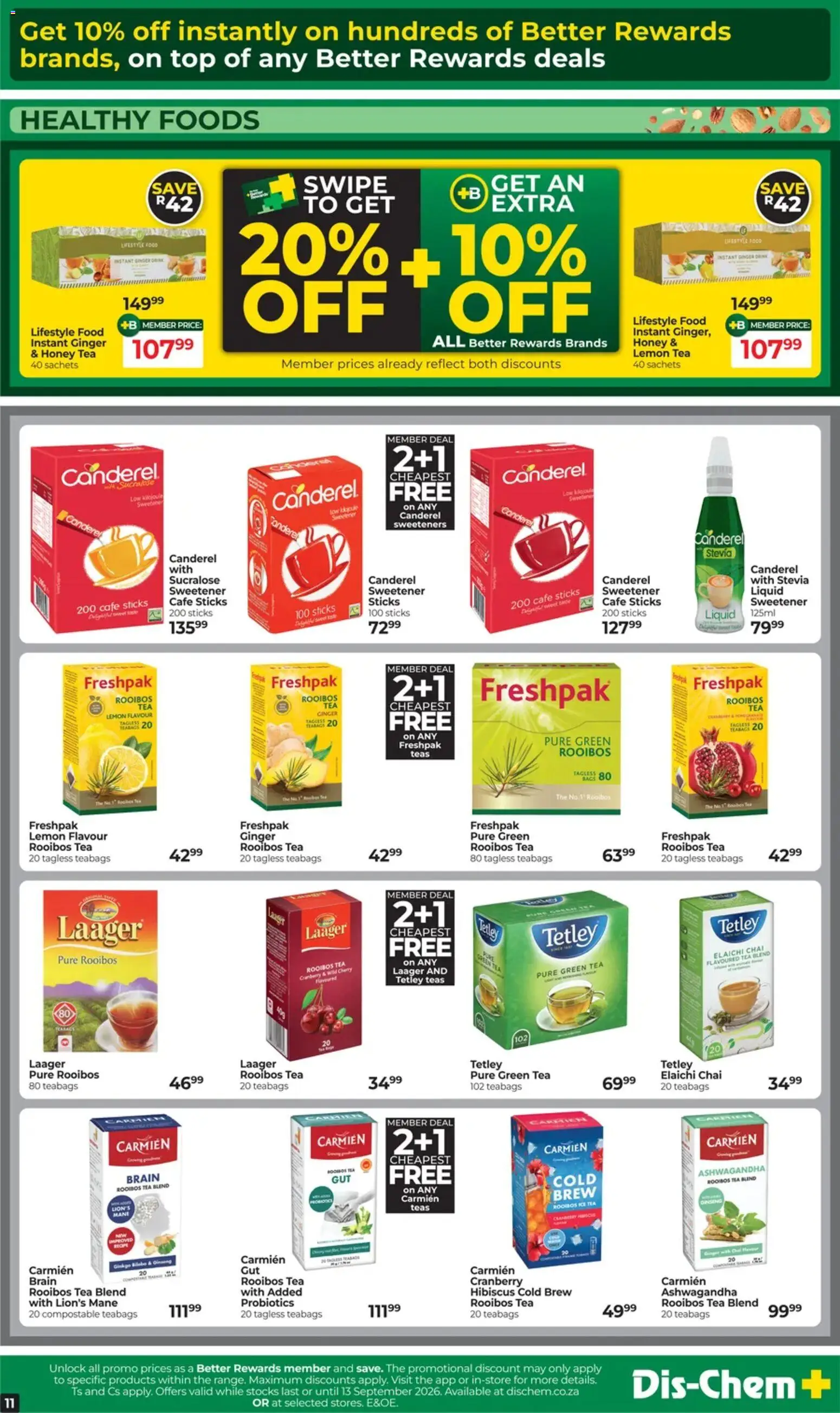 New Dis-Chem catalogue – valid from 11/08/2026 | Page: 9 | Products: Sweetener, Sweeteners, Tea, Lemon