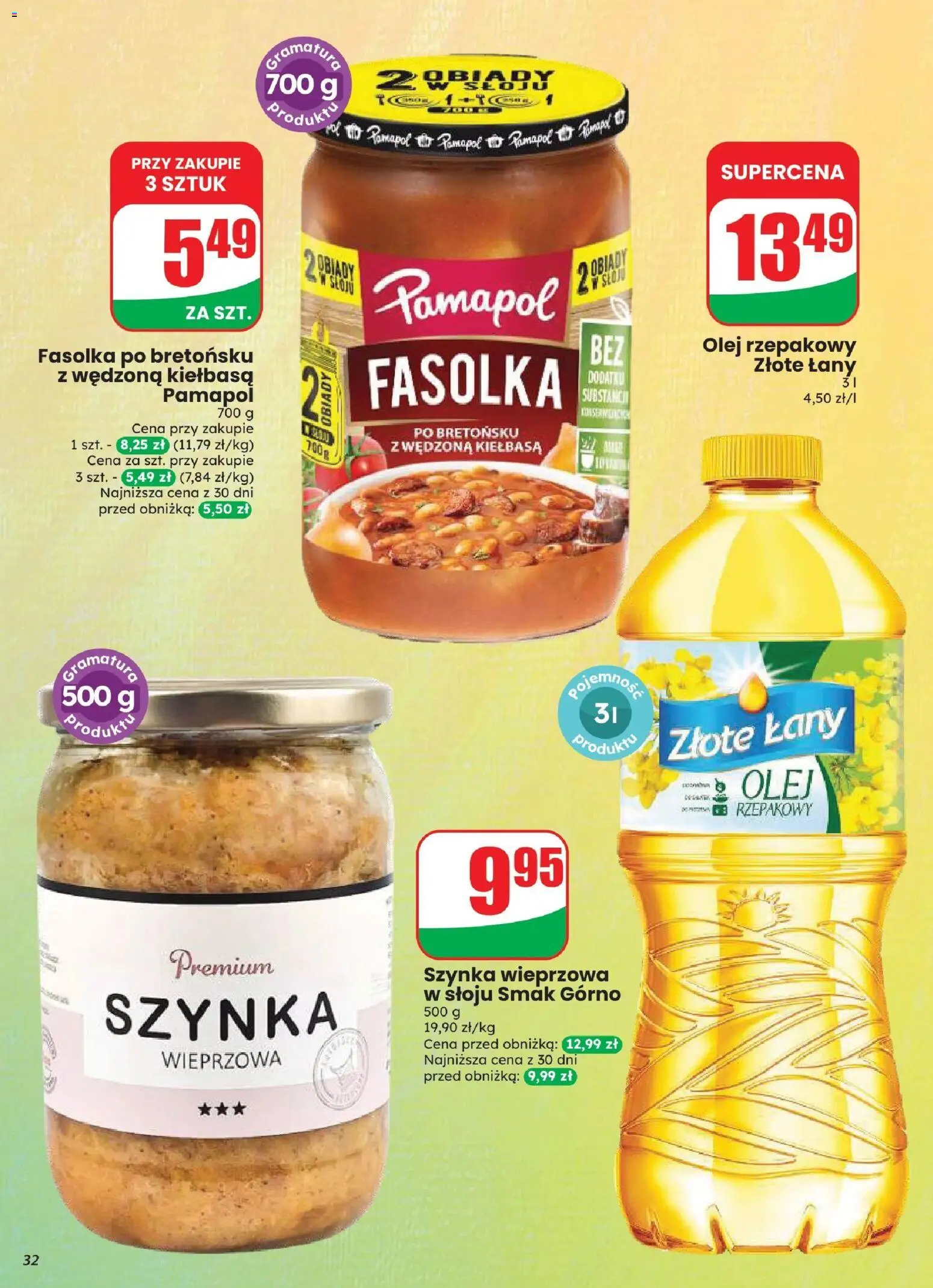 Dino gazetka od 12.08.2026 | Strona: 32 | Produkty: Kiełbasa, Olej rzepakowy, Fasolka po bretońsku, Szynka