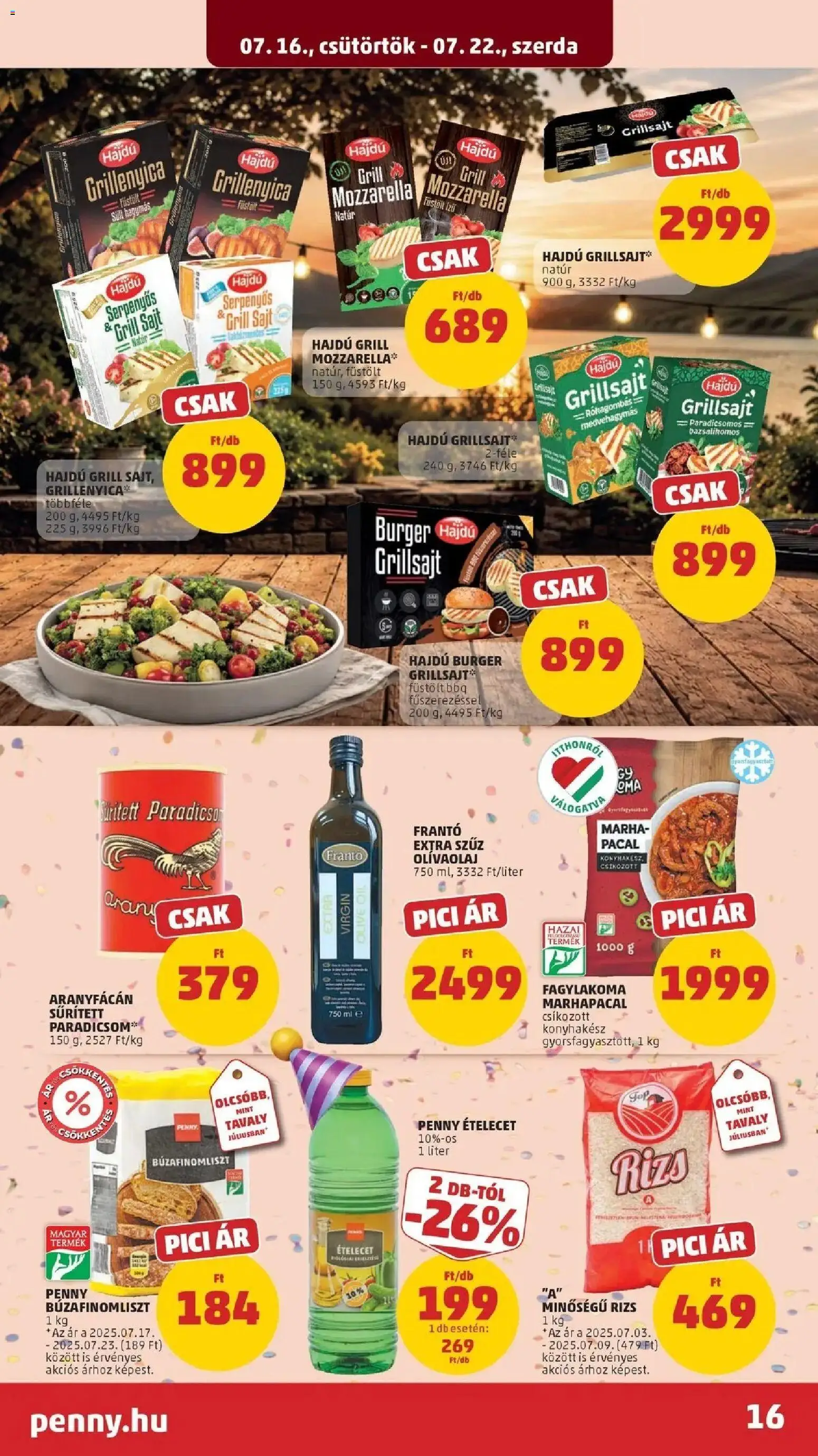 PENNY akciós ujság - amely érvényes a következő dátumtól: 2026.07.16. | Oldal: 16 | Termékek: Ételecet, BBQ, Grill sajt, Paradicsom