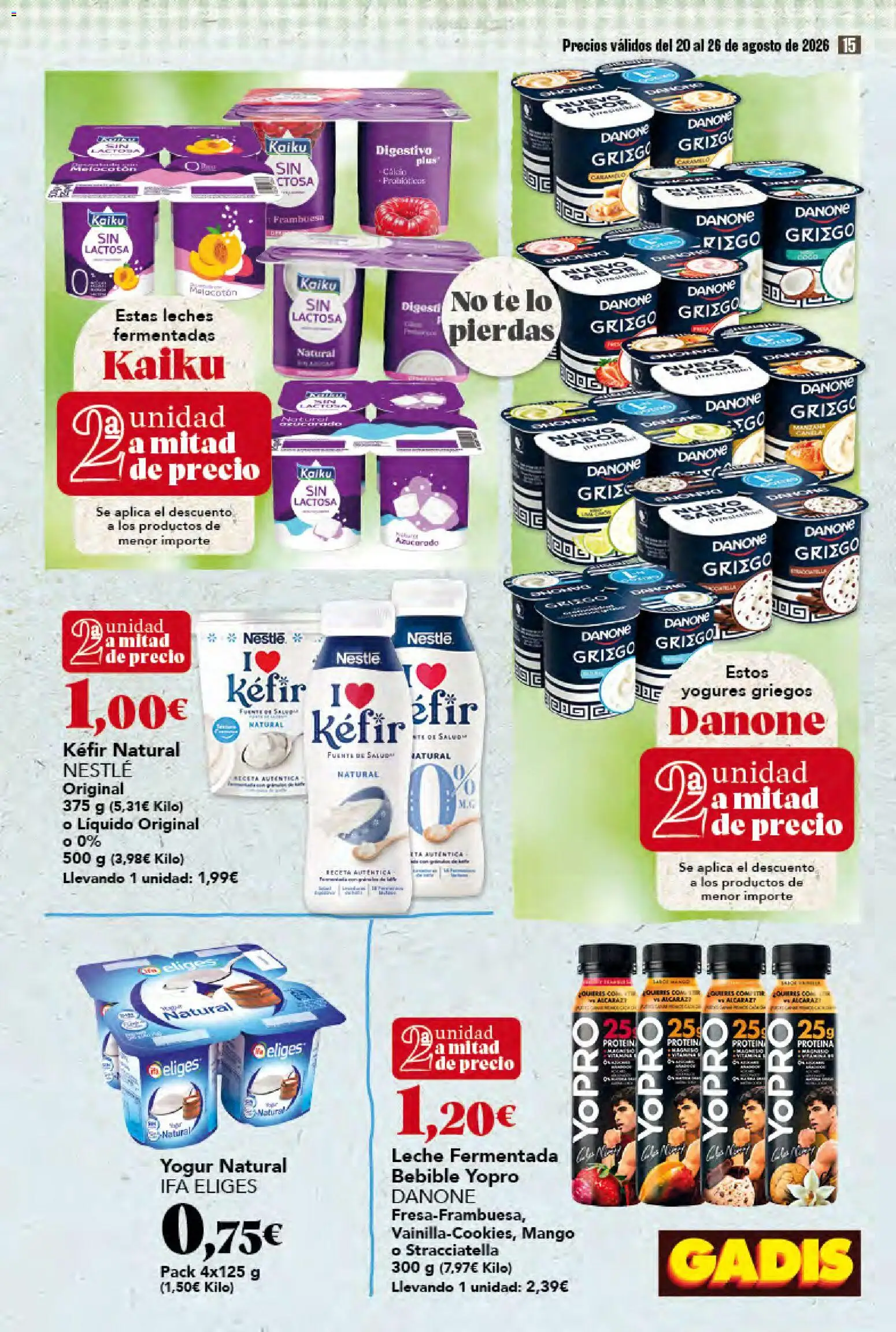 Gadis folleto │ válido desde el 20/08/2026 | Página: 15 | Productos: Leche, Yogur, Yogur natural, Mango