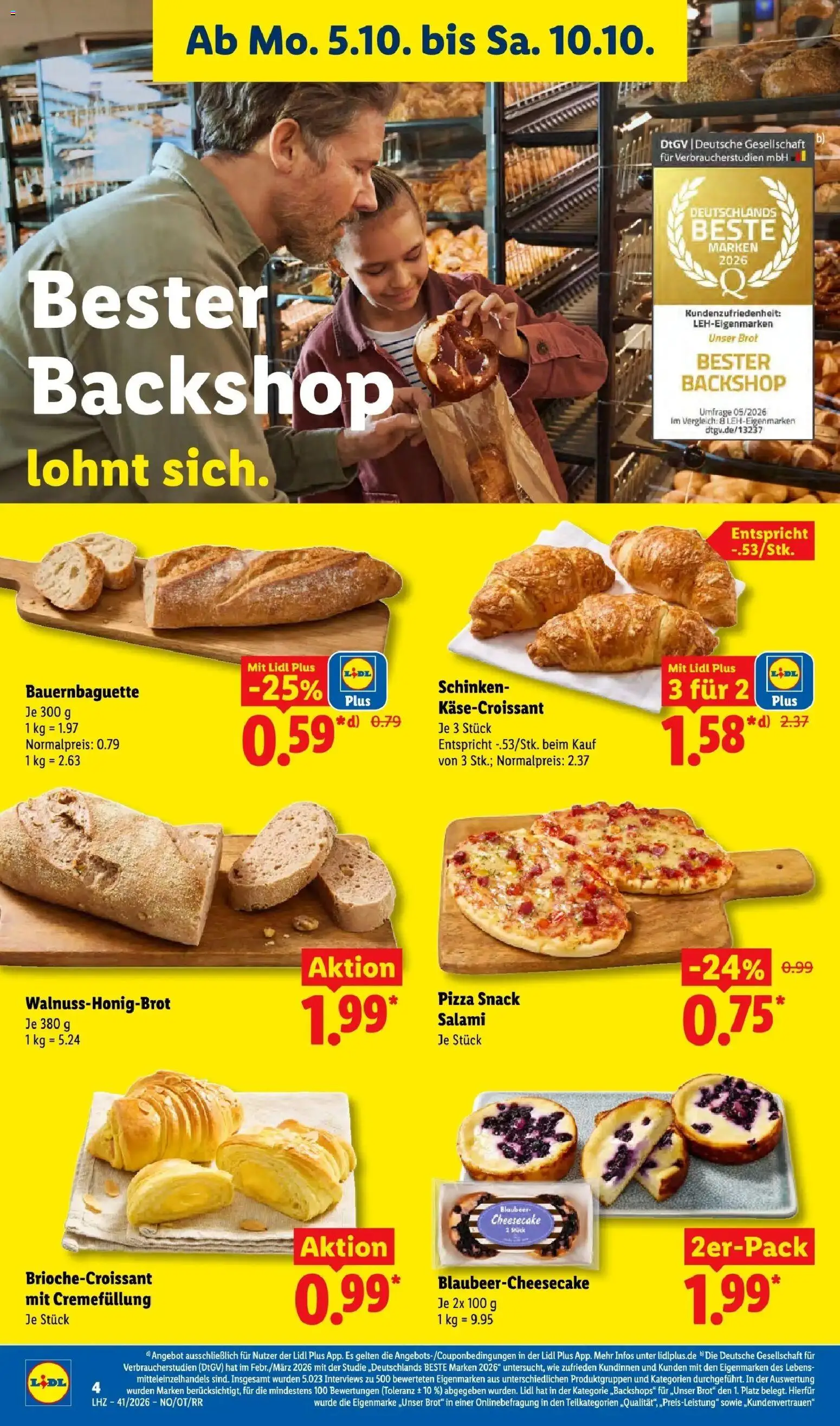 Lidl Prospekt Senftenberg (ab 05.10.2026) zum Blättern » Angebote | Seite: 10 | Produkte: Croissant, Salami, Schinken, Pizza