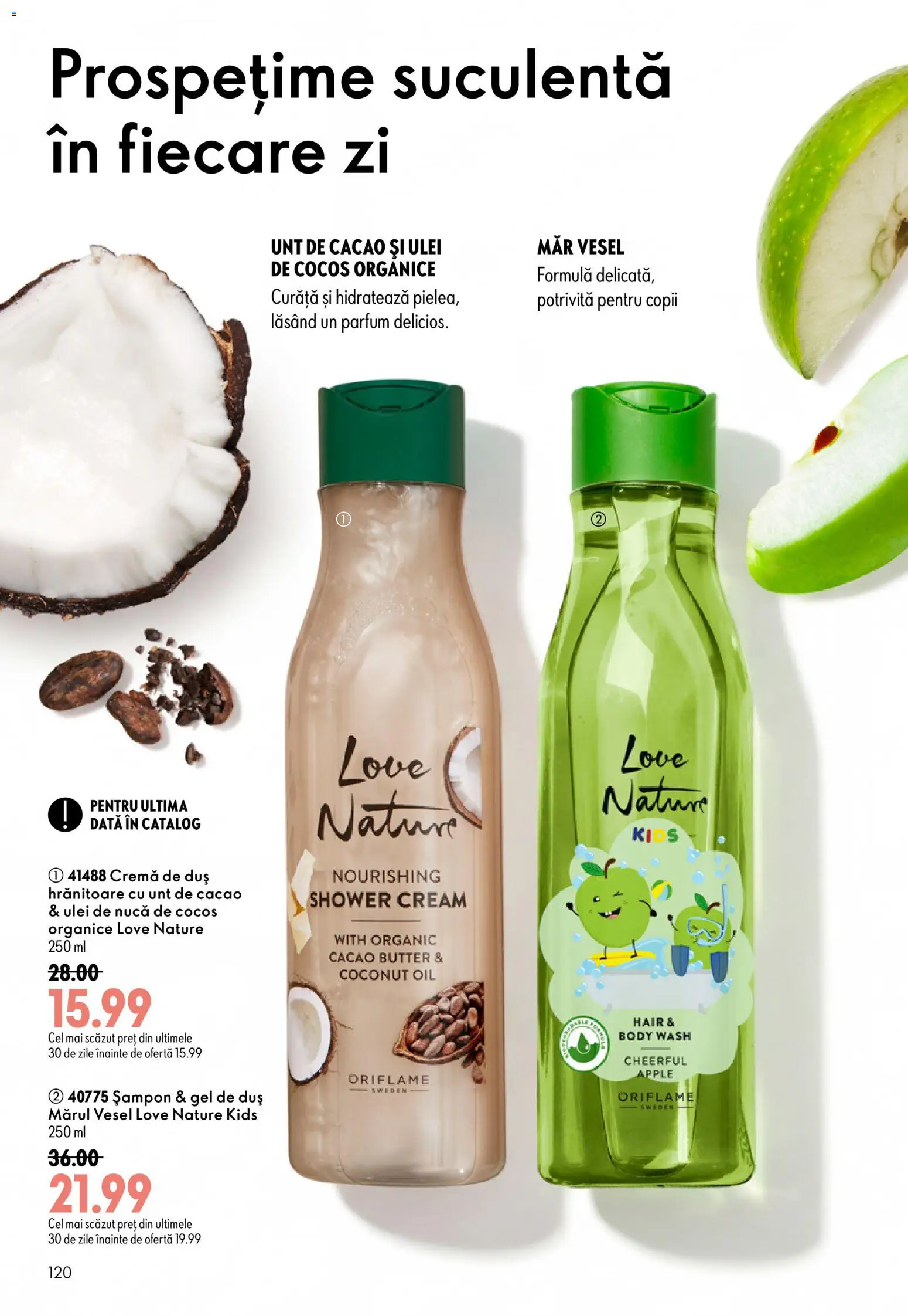 Noul catalog Oriflame – valabil de la 19.08.2026 | Pagină: 120 | Produse: Cremă, Apple, Gel de duș, Cacao