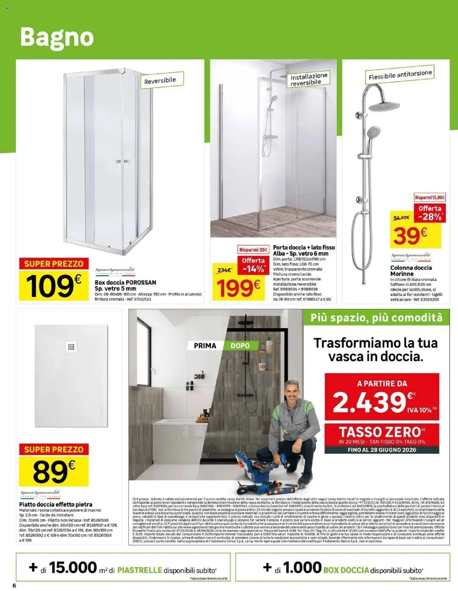 Volantino Leroy Merlin del 27.05.2026 | Pagina: 6 | Prodotti: Box doccia, Alluminio, Bagno, Doccia