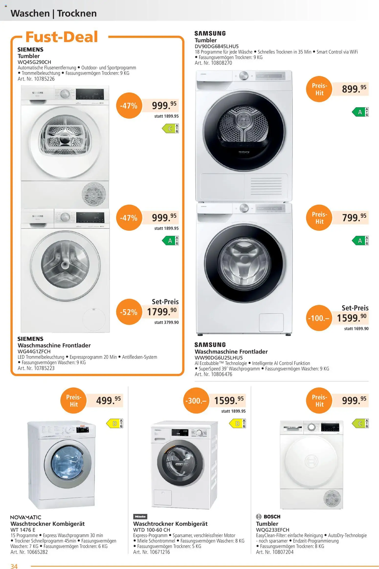 Fust aktionen – gültig ab 24.08.2026 | Seite: 34 | Produkte: Waschmaschine, Trockner, Bosch, Siemens