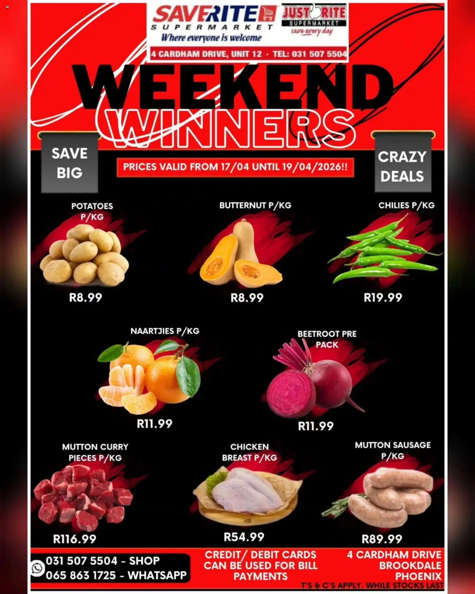 New Saverite catalogue – valid from 17.04.2026 | Page: 1 | Products: Chicken, Potatoes, Sausage