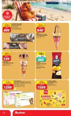 Auchan akciós újság - amely érvényes a következő dátumtól: 2026.07.23. | Oldal: 14 | Termékek: Pisztácia, Csokoládé, Jégkrém, Pálcikás jégkrém