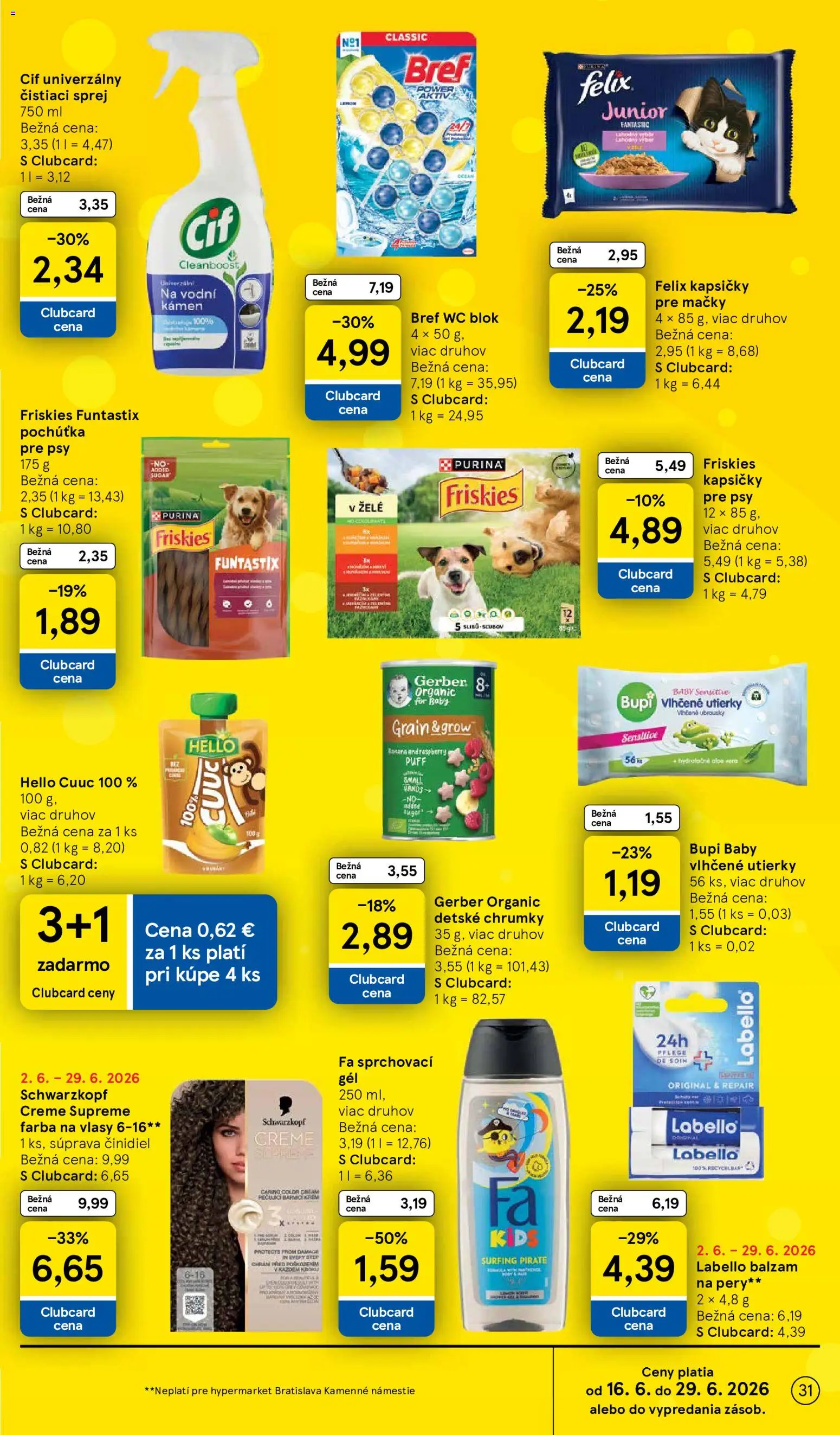 Nové Tesco akcie – leták je platný od 17.06.2026 | Strana: 31 | Produkty: Friskies, Wc, Farba na vlasy, Wc blok