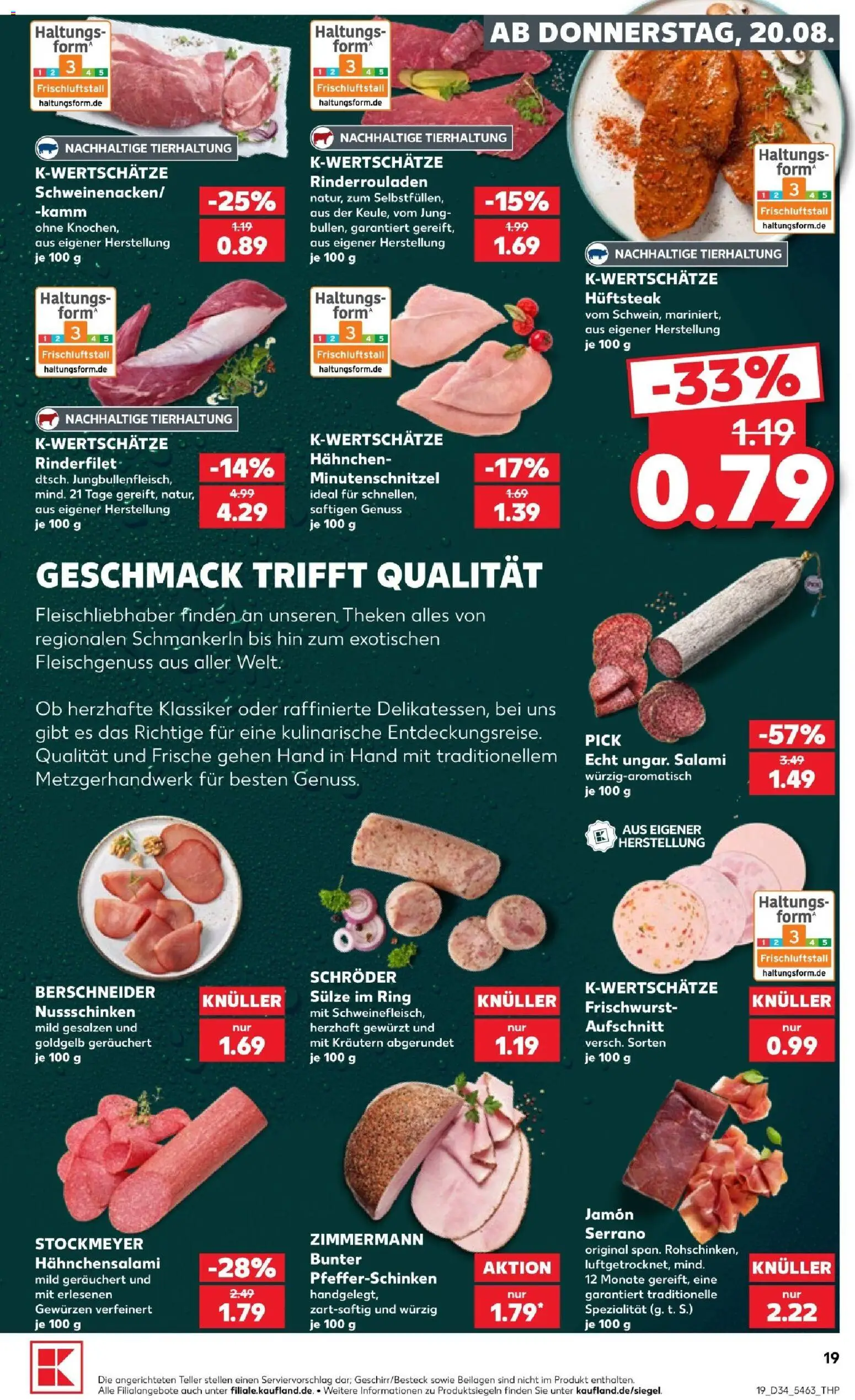 Kaufland Prospekt Hamburg – gültig ab 20.08.2026 | Seite: 21 | Produkte: Beilagen, Hahnchen, Salami, Schweinefleisch