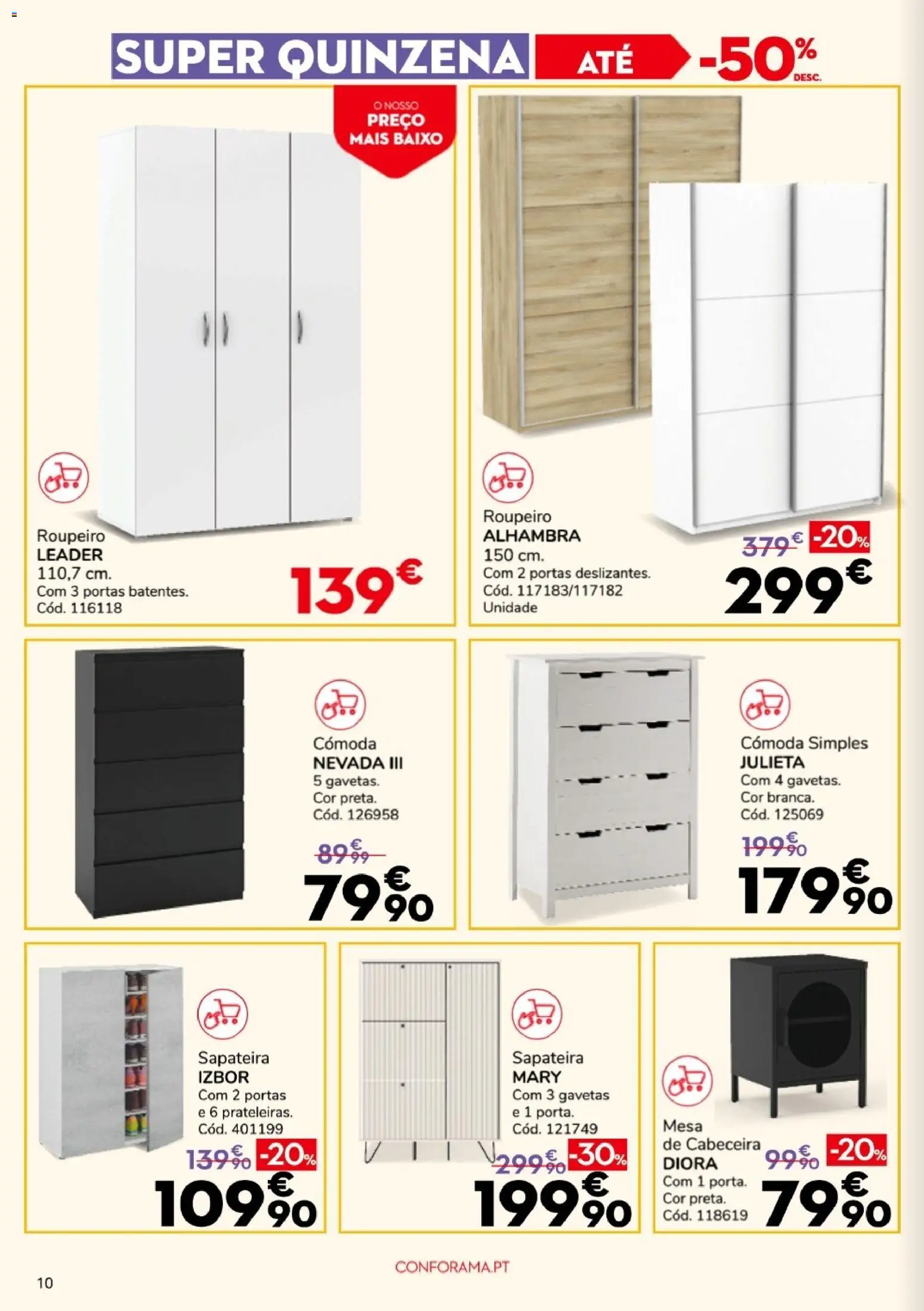 Conforama Super Quinzena │ válido de 13/08/2026 | Página: 10 | Produtos: Roupeiro, Portas, Cómoda, Mesa