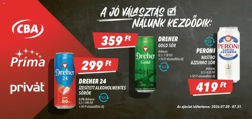 CBA Príma akciós újság - amely érvényes a következő dátumtól: 2026.07.05.