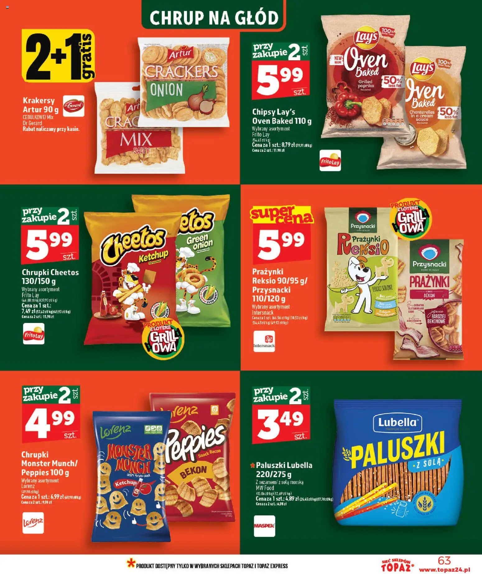 Topaz gazetka - MAZ od 28.05.2026 | Strona: 63 | Produkty: Chipsy, Bekon, Grill, Paluszki