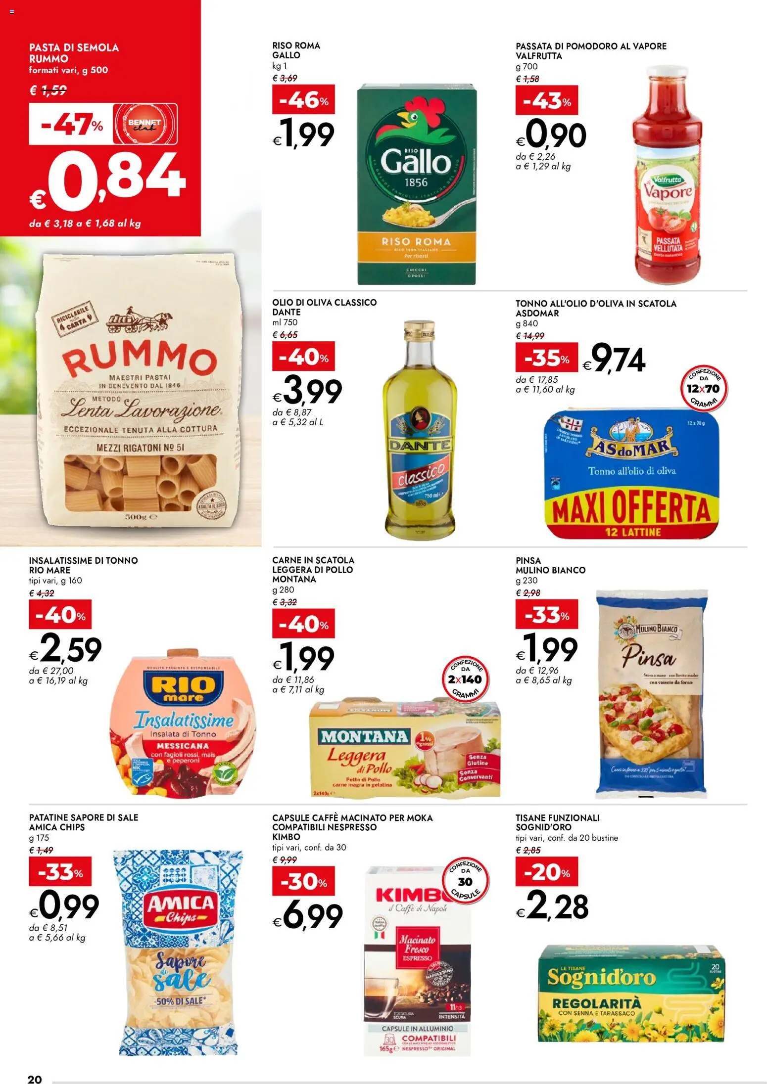 Volantino bennet del 17/09/2026 | Pagina: 20 | Prodotti: Rigatoni, Pomodoro, Carne, Olio di Oliva