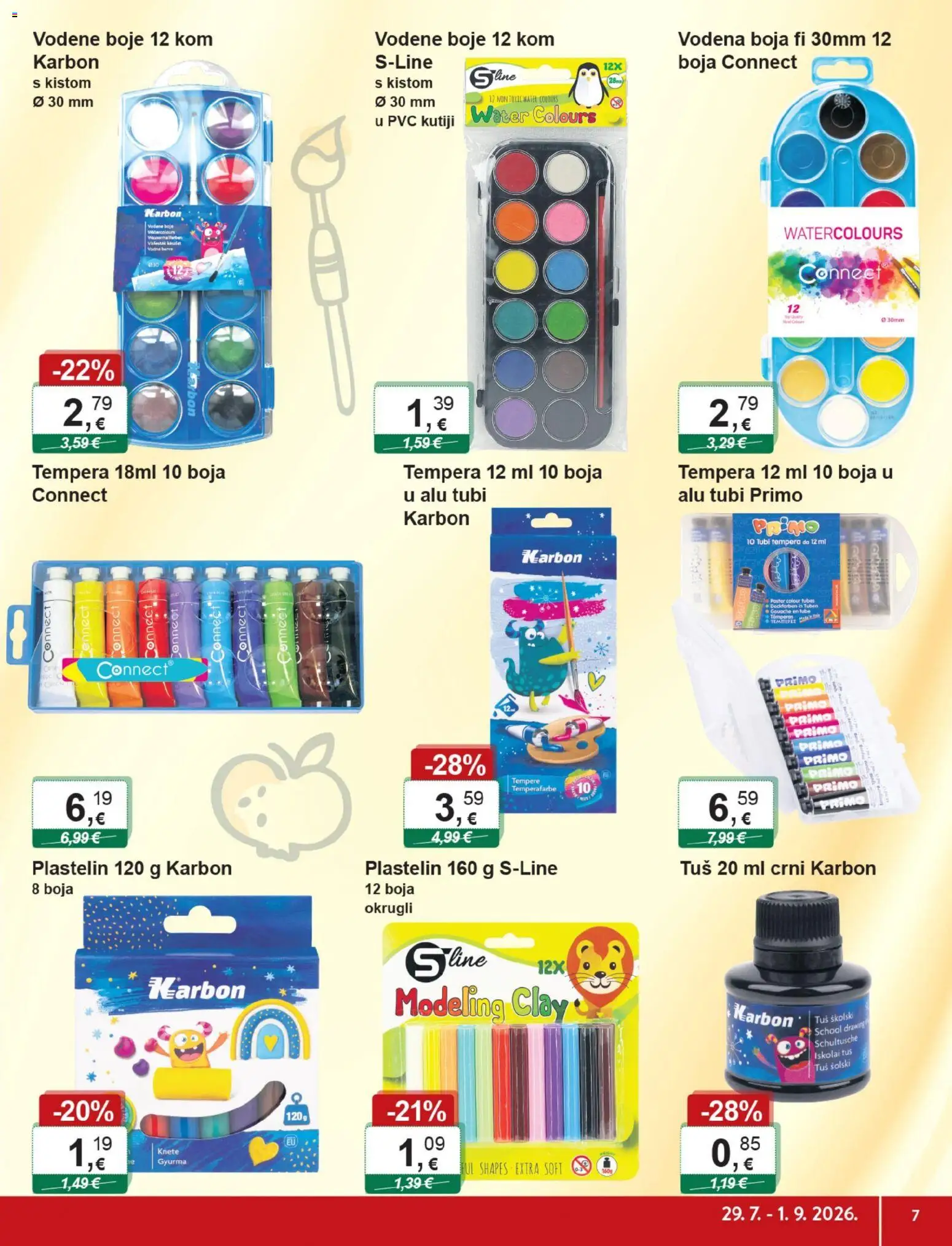 KTC katalog | vrijedi od 29.07.2026 | Stranica: 7 | Proizvodi: Vodene boje, Tuš, Tempere, Plastelin