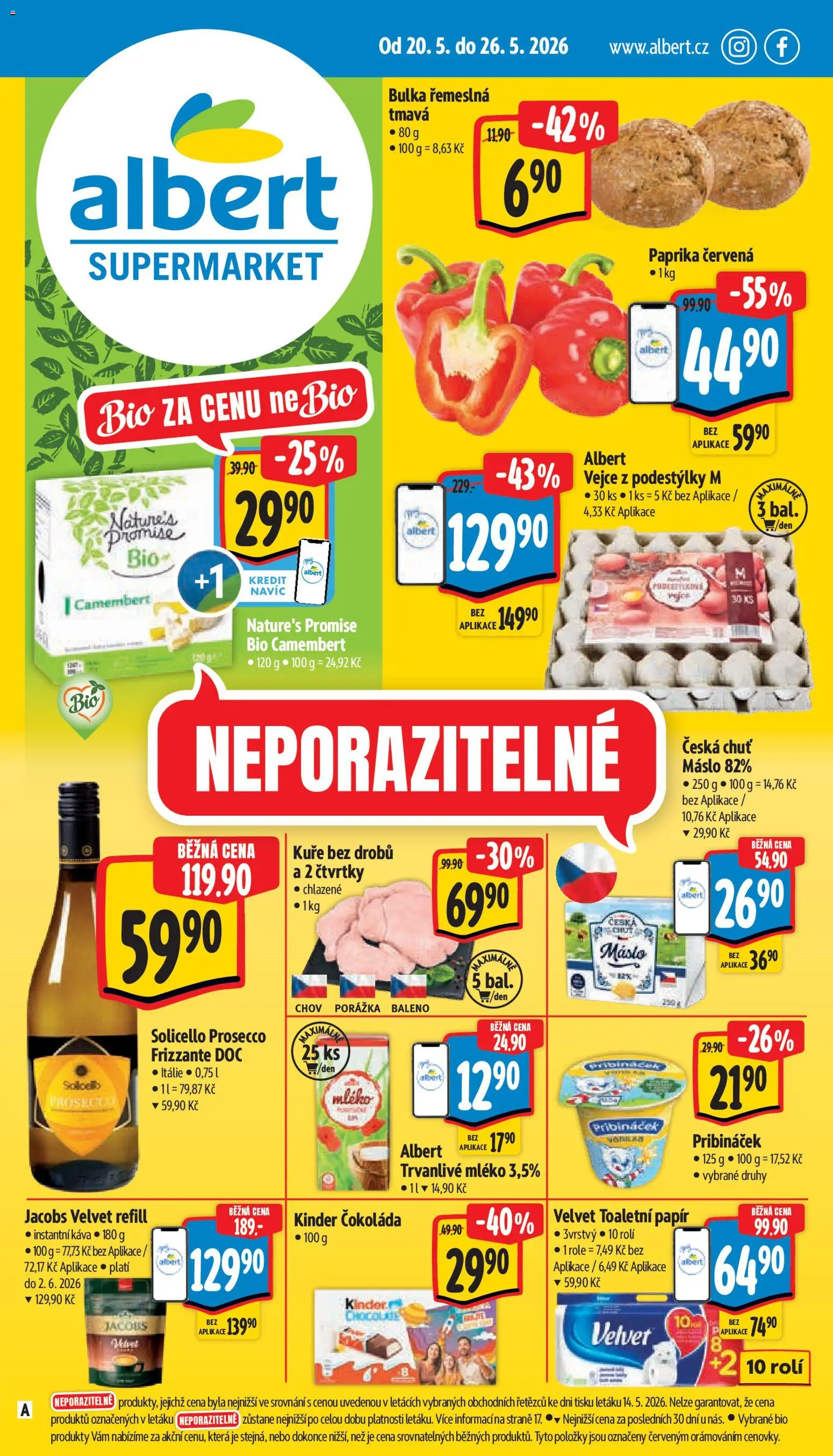 Albert leták - Supermarket od 20.05.2026 | Strana: 1 | Produkty: Máslo, Káva, Jacobs, Camembert