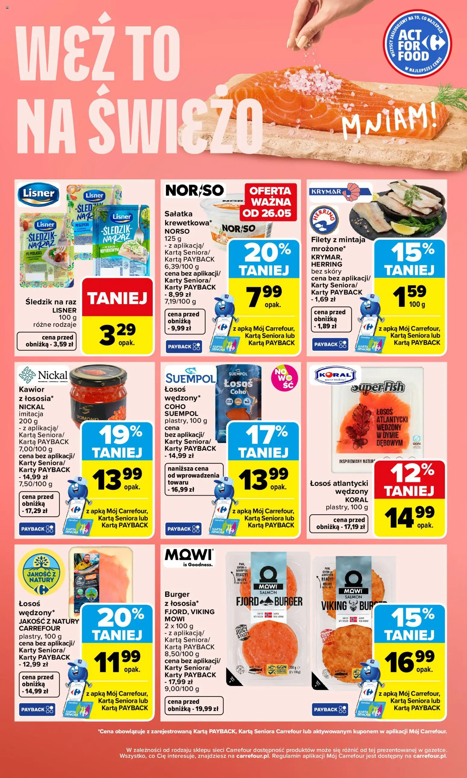 Carrefour gazetka - Weź to na świeżo od 25.05.2026 | Strona: 4 | Produkty: Karta, Śledź, Łosoś atlantycki, Łosoś