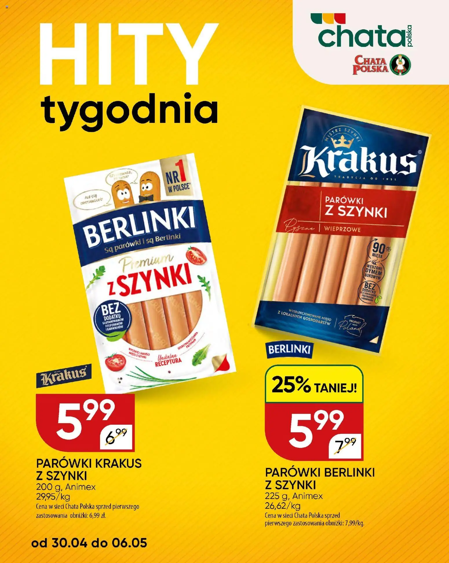 Chata Polska gazetka od 27.04.2026 | Strona: 20 | Produkty: Parówki berlinki, Mięso, Parówki