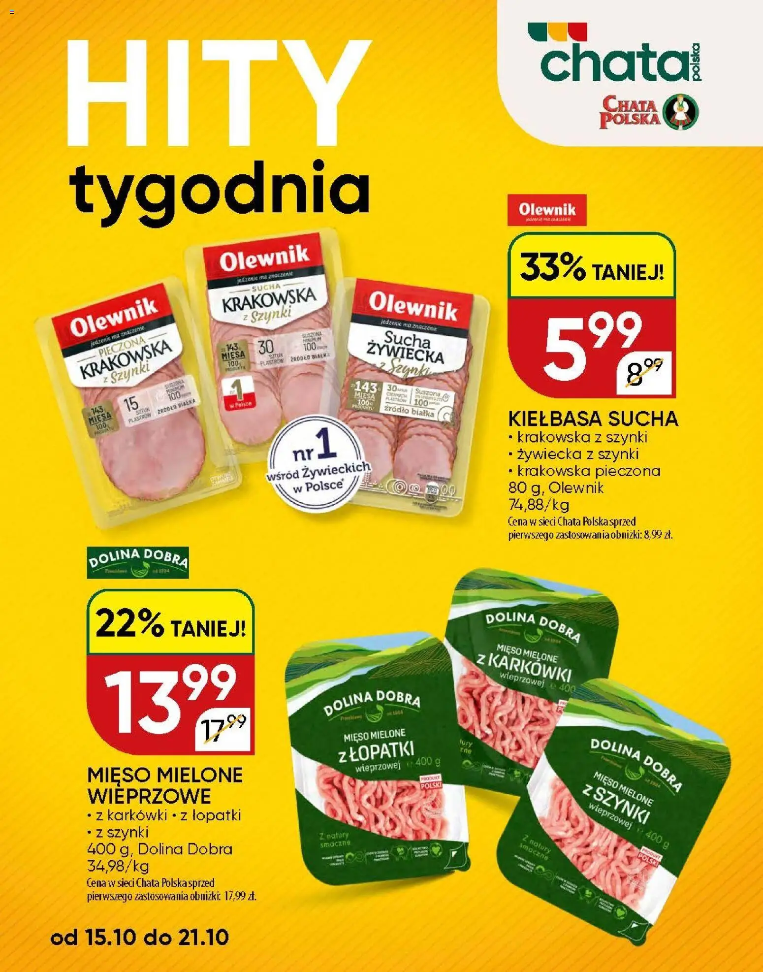 Chata Polska gazetka od 22.10.2026 | Strona: 26 | Produkty: Kiełbasa, Kiełbasa sucha, Mięso mielone, Mięso mielone z łopatki