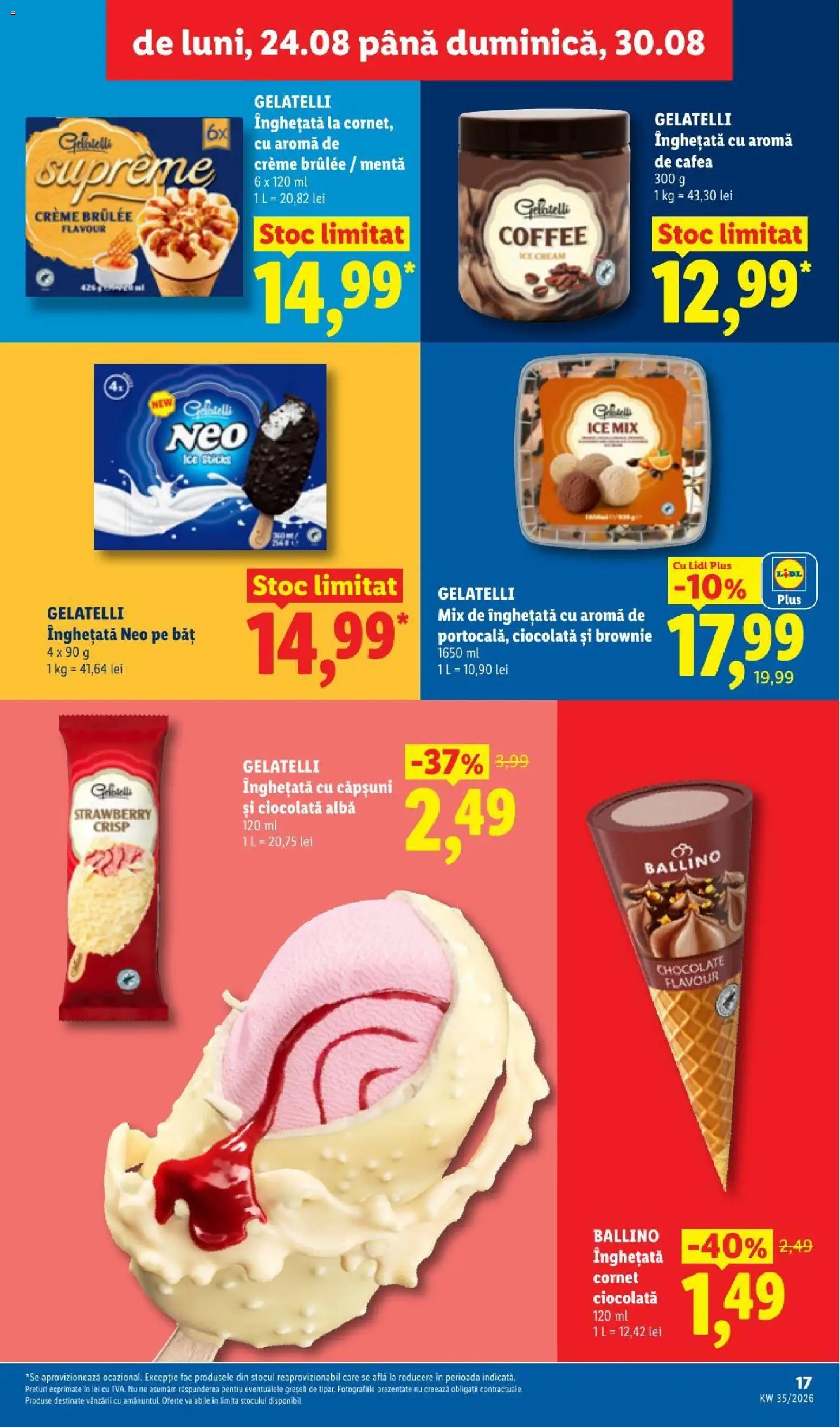 Noul catalog Lidl – valabil de la 24.08.2026 | Pagină: 17 | Produse: Gelatelli, Cafea, Ciocolată, Căpșuni