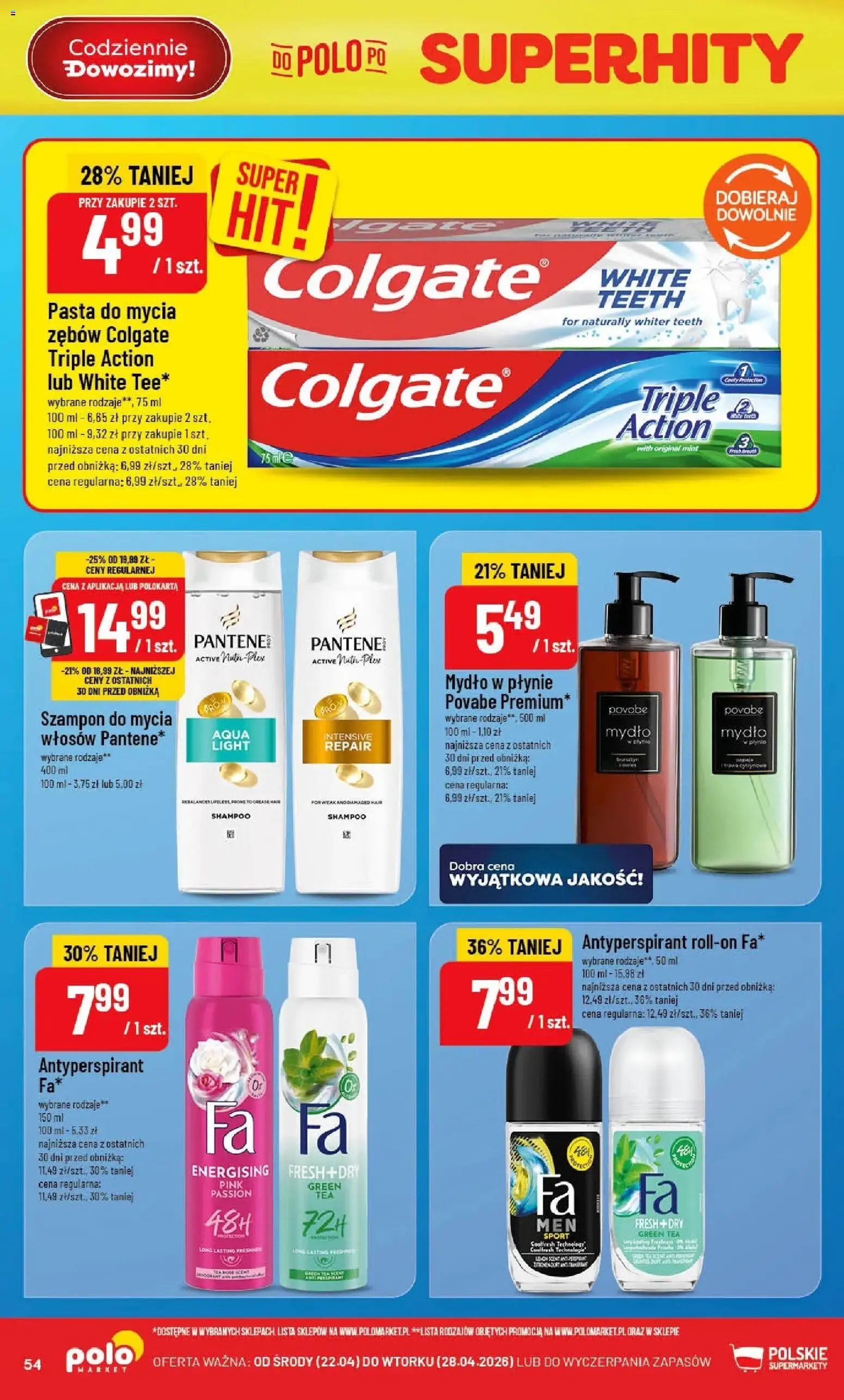 POLOmarket gazetka od 22.04.2026 | Strona: 54 | Produkty: Mydło w płynie, Szampon, Mydło, Antyperspirant
