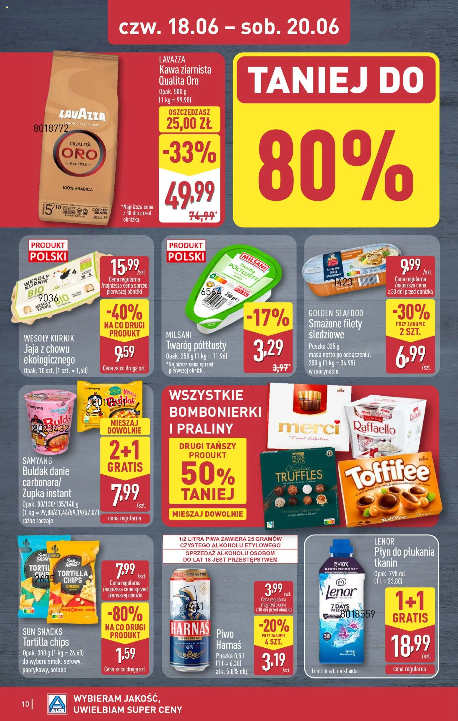 Aldi gazetka - Oferta weekendowa od 18.06.2026 | Strona: 10 | Produkty: Kawa ziarnista, Merci, Lavazza, Harnaś