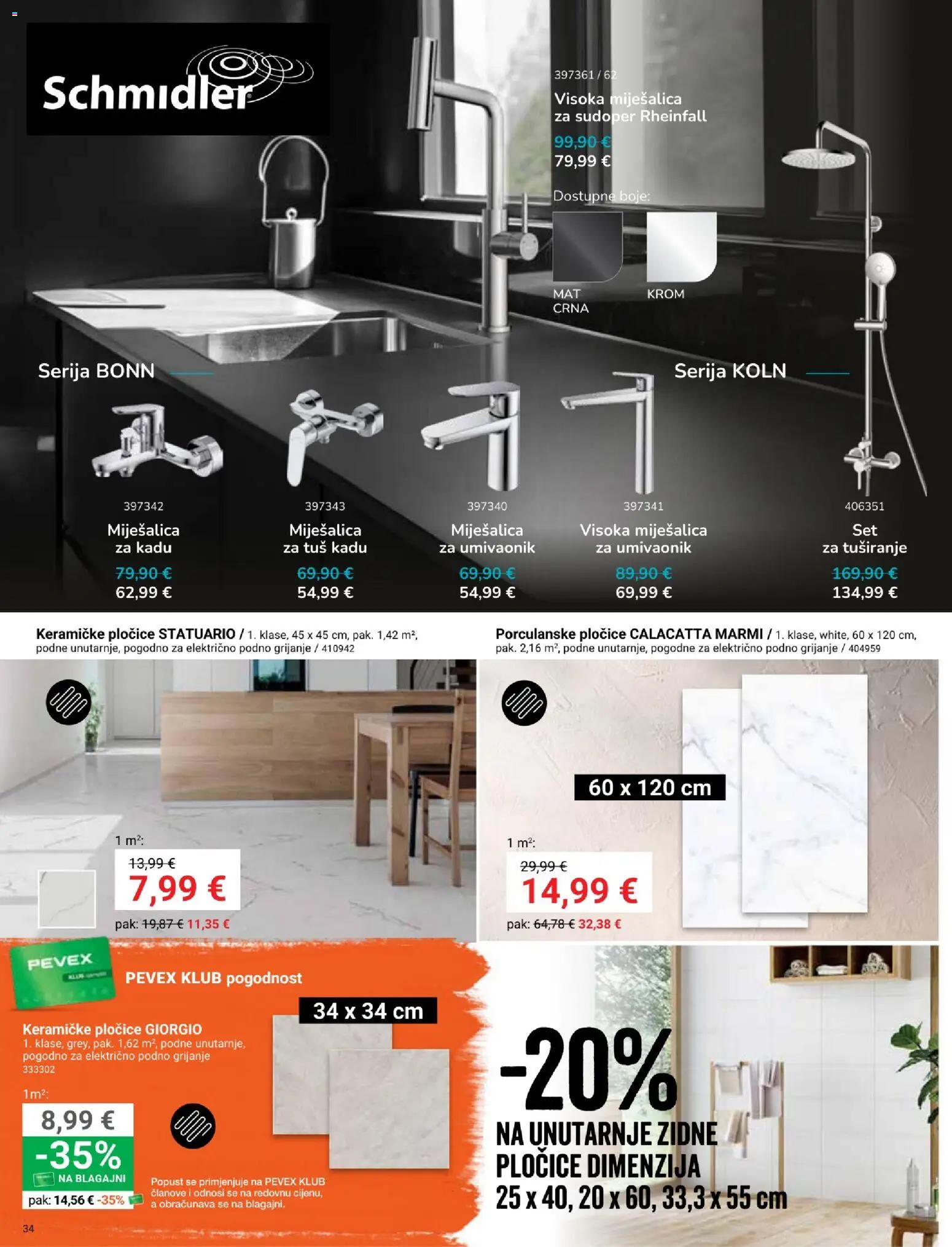 Pevex katalog | vrijedi od 03.04.2026 | Stranica: 34 | Proizvodi: Umivaonik, Tuš, Pločice