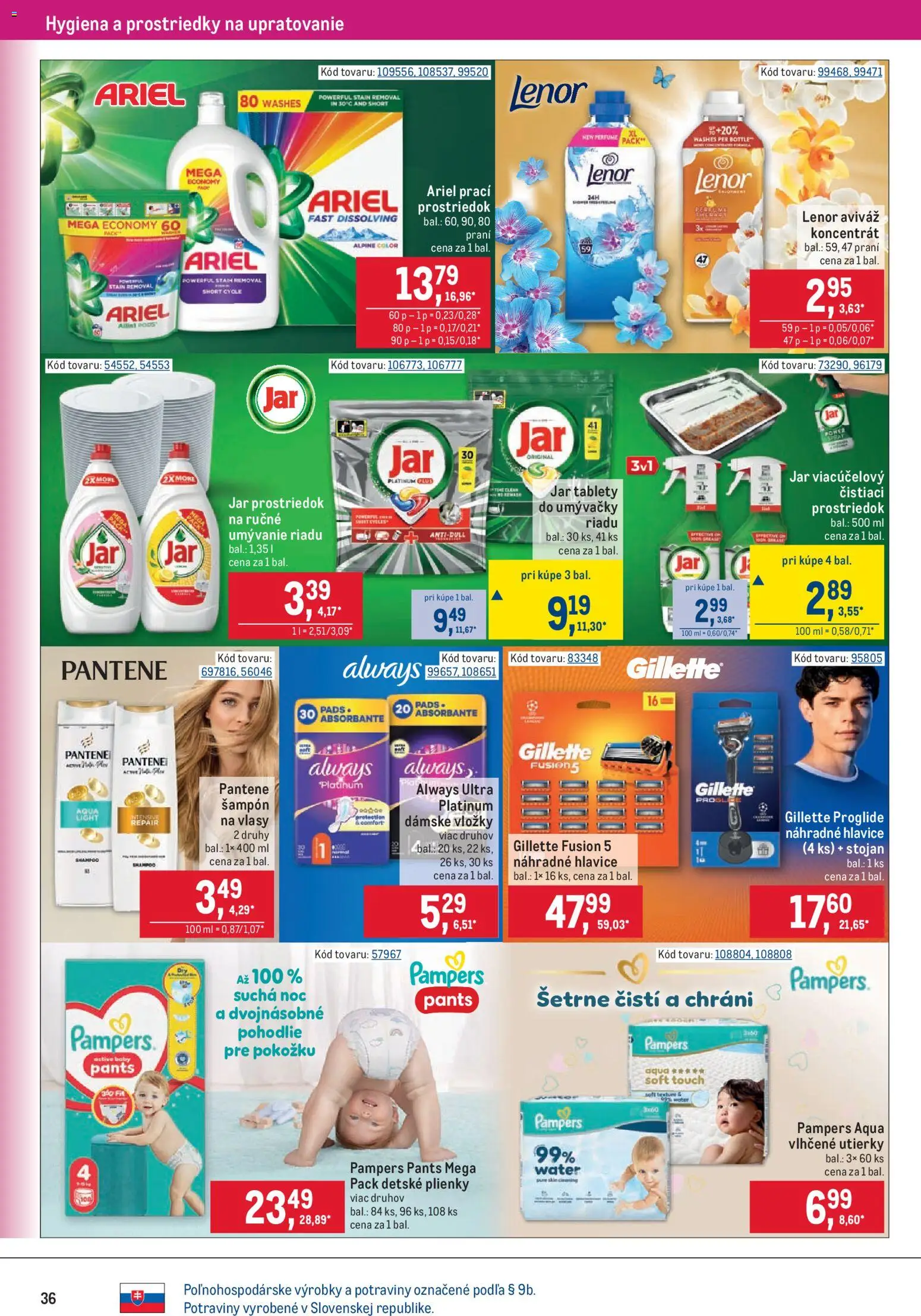 Nové Metro akcie – leták je platný od 09.09.2026 | Strana: 36 | Produkty: Aviváž, Utierky, Jar, Pampers