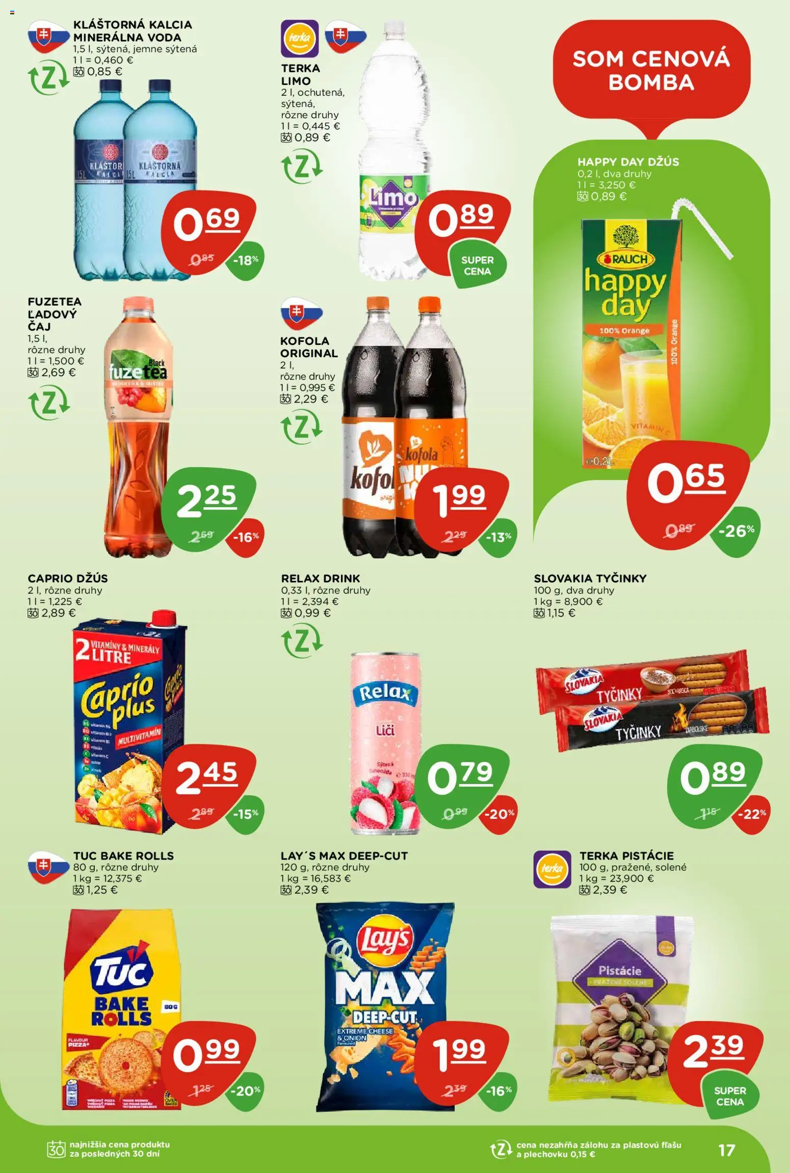 Nové Terno akcie – leták je platný od 09.07.2026 | Strana: 17 | Produkty: Liči, Kofola, Minerálna voda, Pistácie