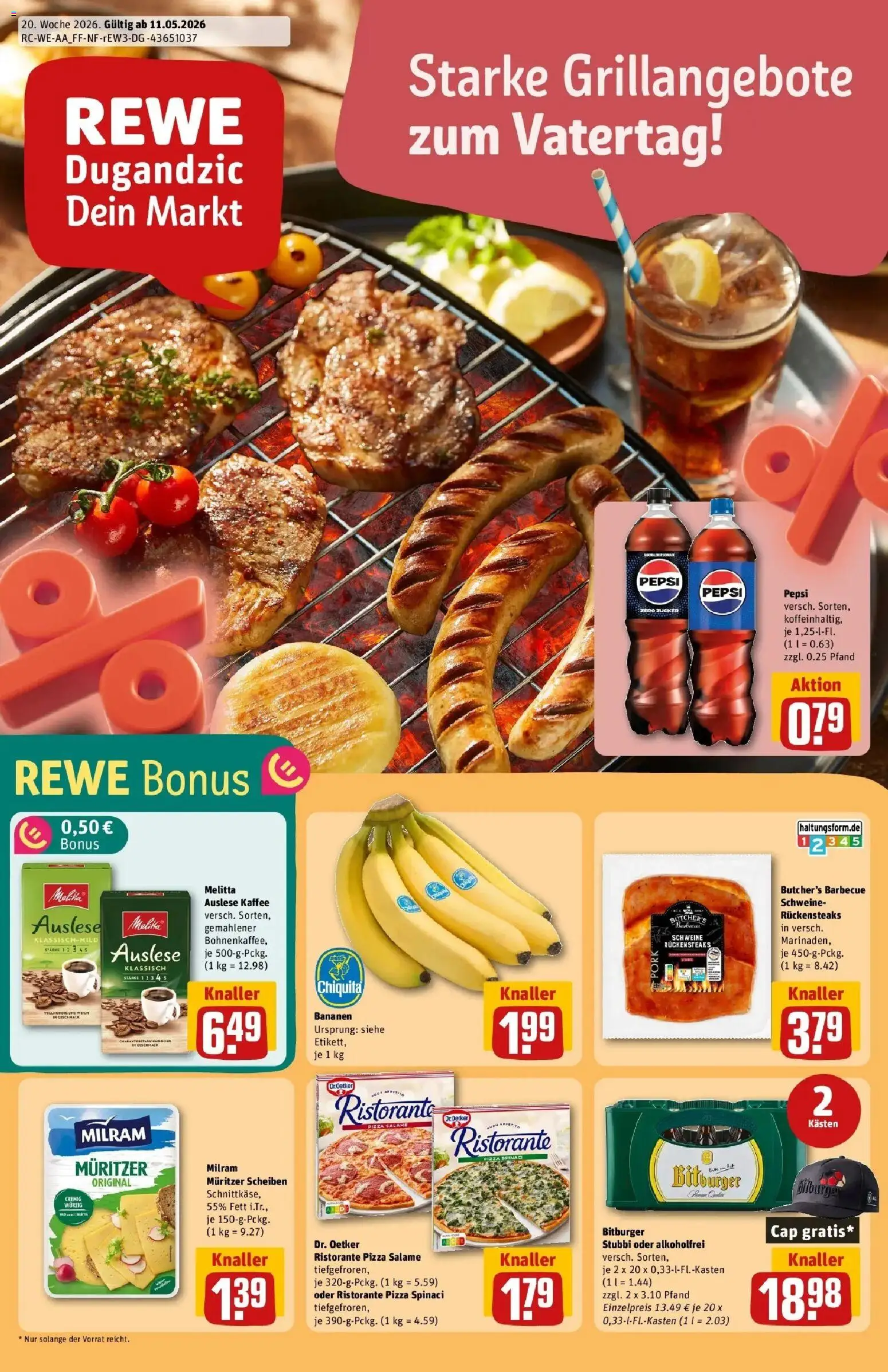 Rewe Prospekt Niederzier / Huchem – gültig ab 10.05.2026 | Seite: 1 | Produkte: Bitburger, Melitta, Kaffee, Bananen
