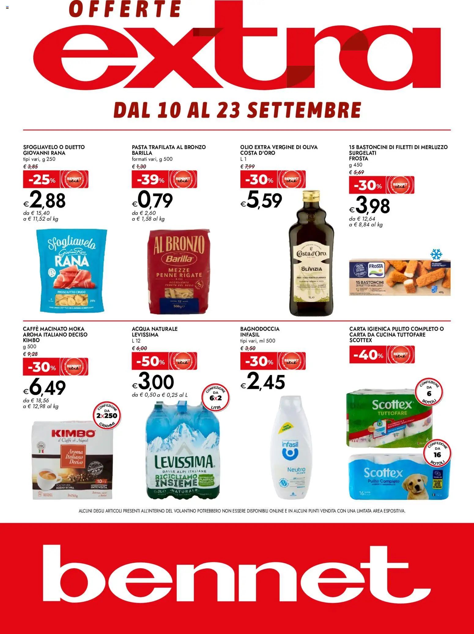 Volantino bennet del 10/09/2026 | Pagina: 1 | Prodotti: Carta igienica, Prosciutto, Pasta, Acqua naturale