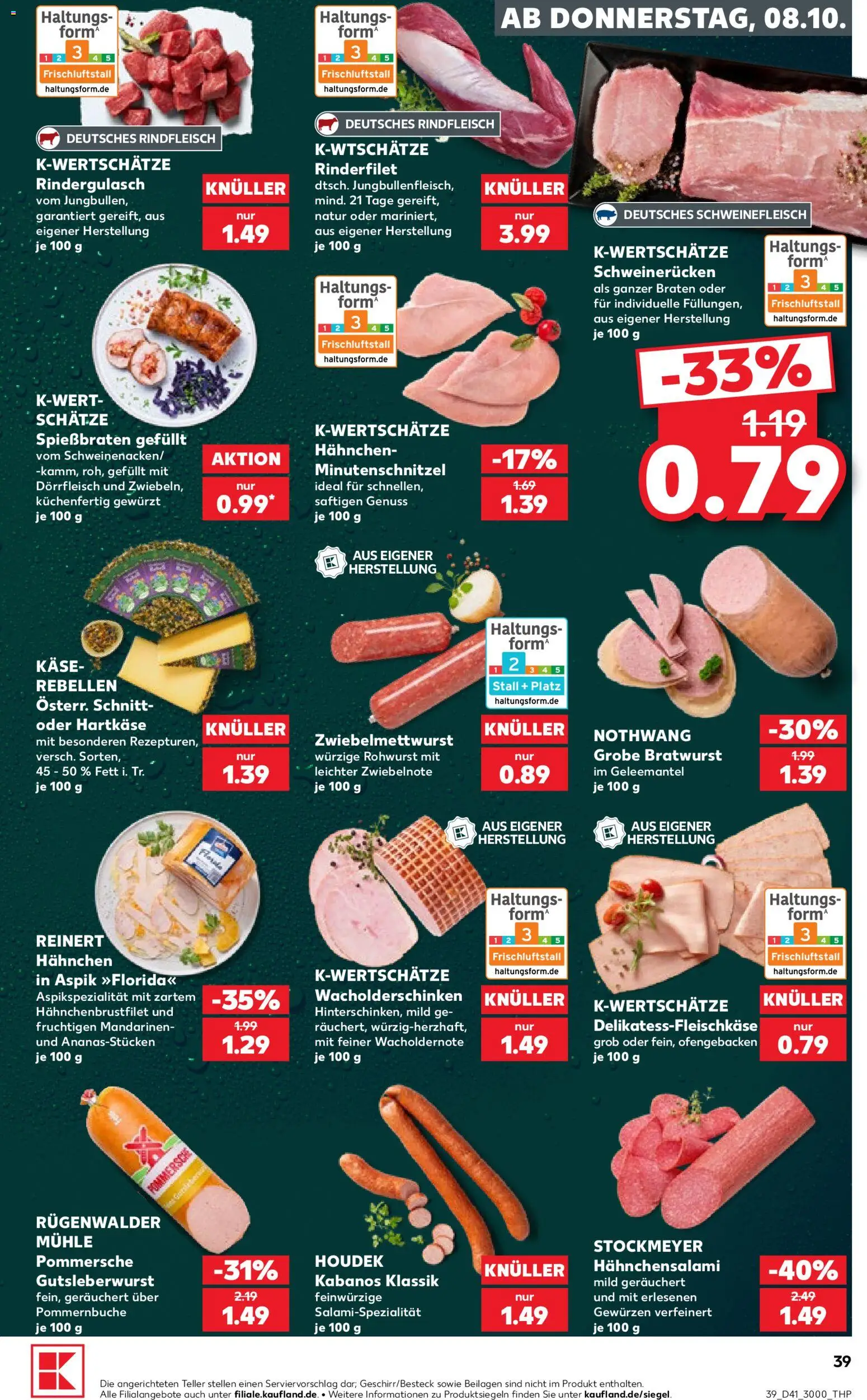 Kaufland Německo leták od 08.10.2026 | Strana: 39 | Produkty: Bratwurst, Kabanos, Forma, Kaše