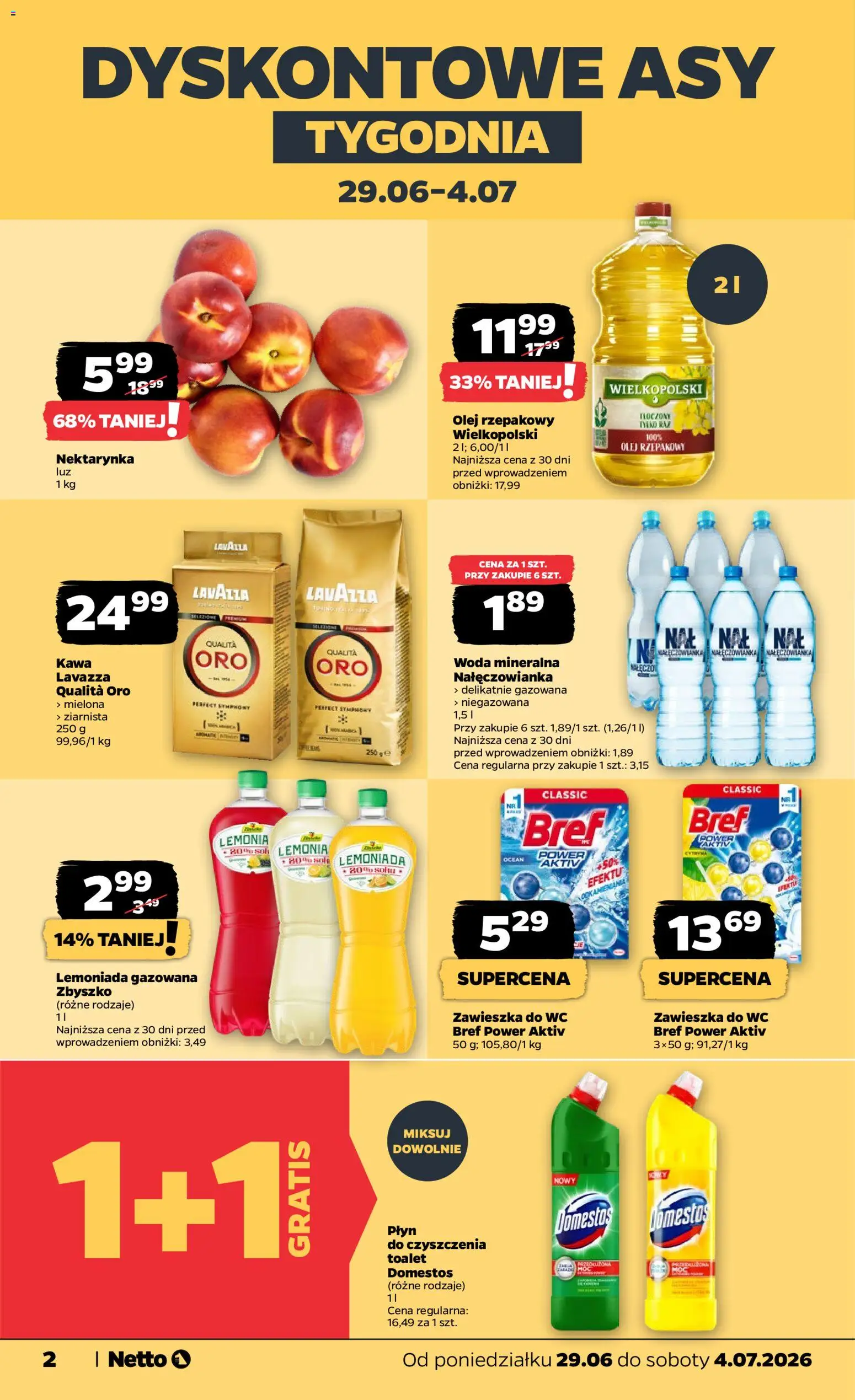 Netto gazetka od poniedziałku spożywcza od 29.06.2026 | Strona: 2 | Produkty: Nektarynka, Lavazza, Domestos, Kawa