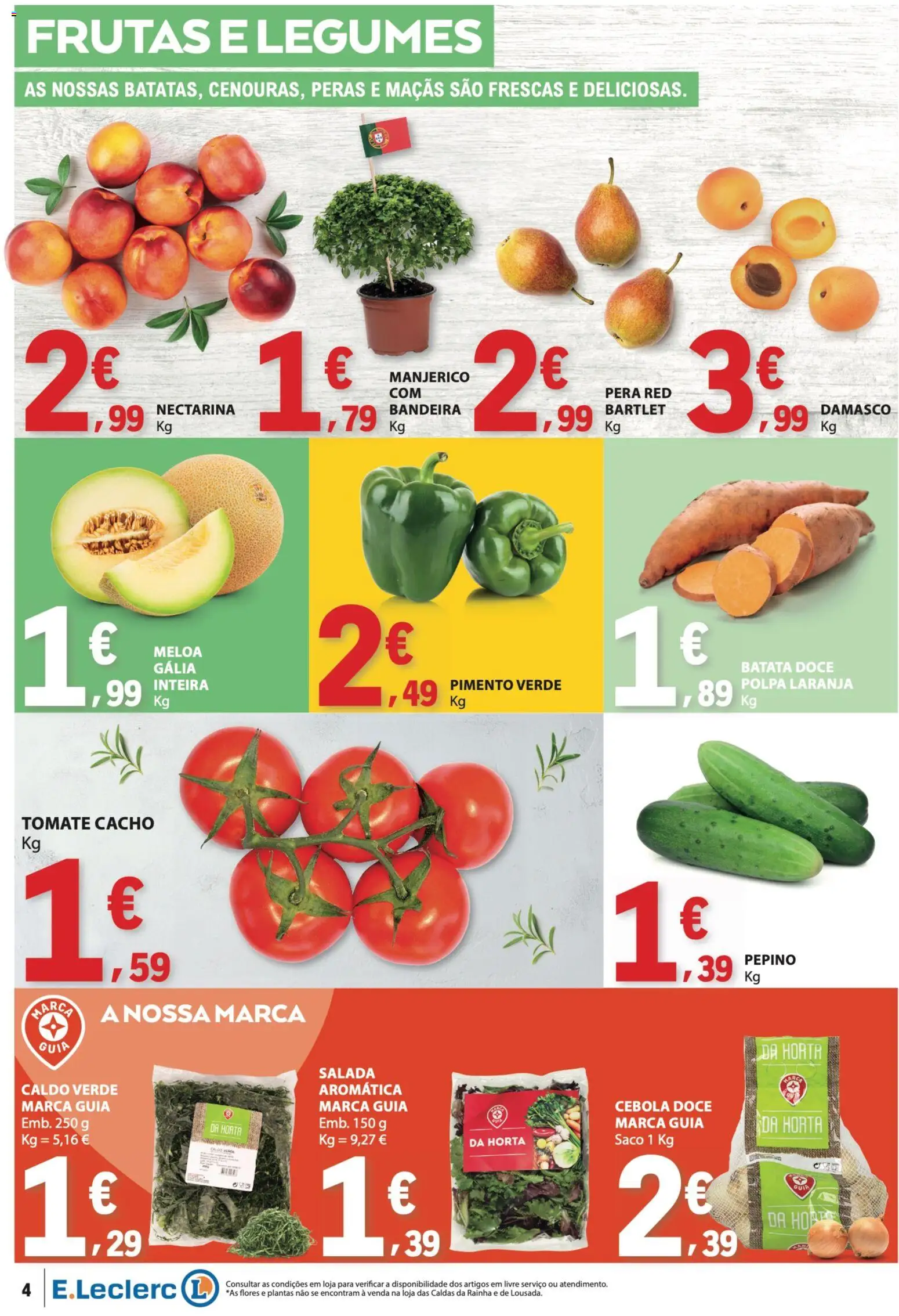 E.Leclerc folheto │ válido de 04.06.2026 | Página: 4 | Produtos: Flores, Peras, Tomate, Salada