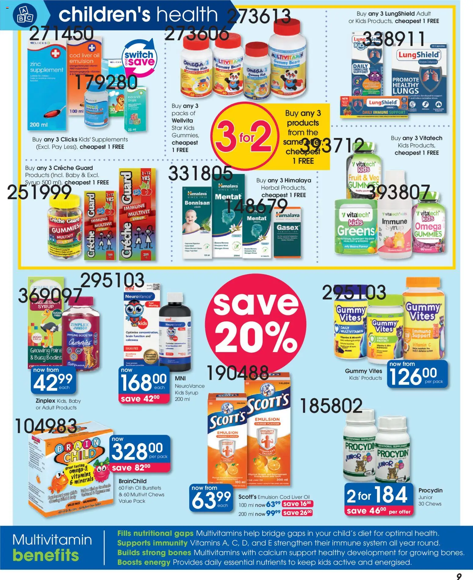 New Clicks catalogue – valid from 23.04.2026 | Page: 9 | Products: Multivitamins, Switch, Fish, Supplements