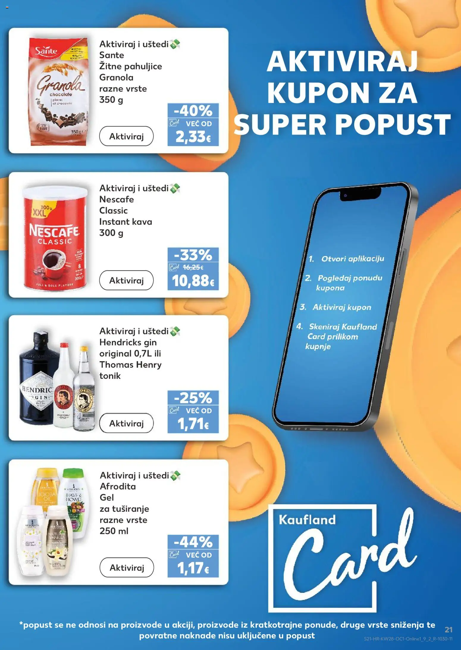 Kaufland HR akciós ujság - amely érvényes a következő dátumtól: 2026.07.08. | Oldal: 21 | Termékek: Nescafé, Granola, Gin