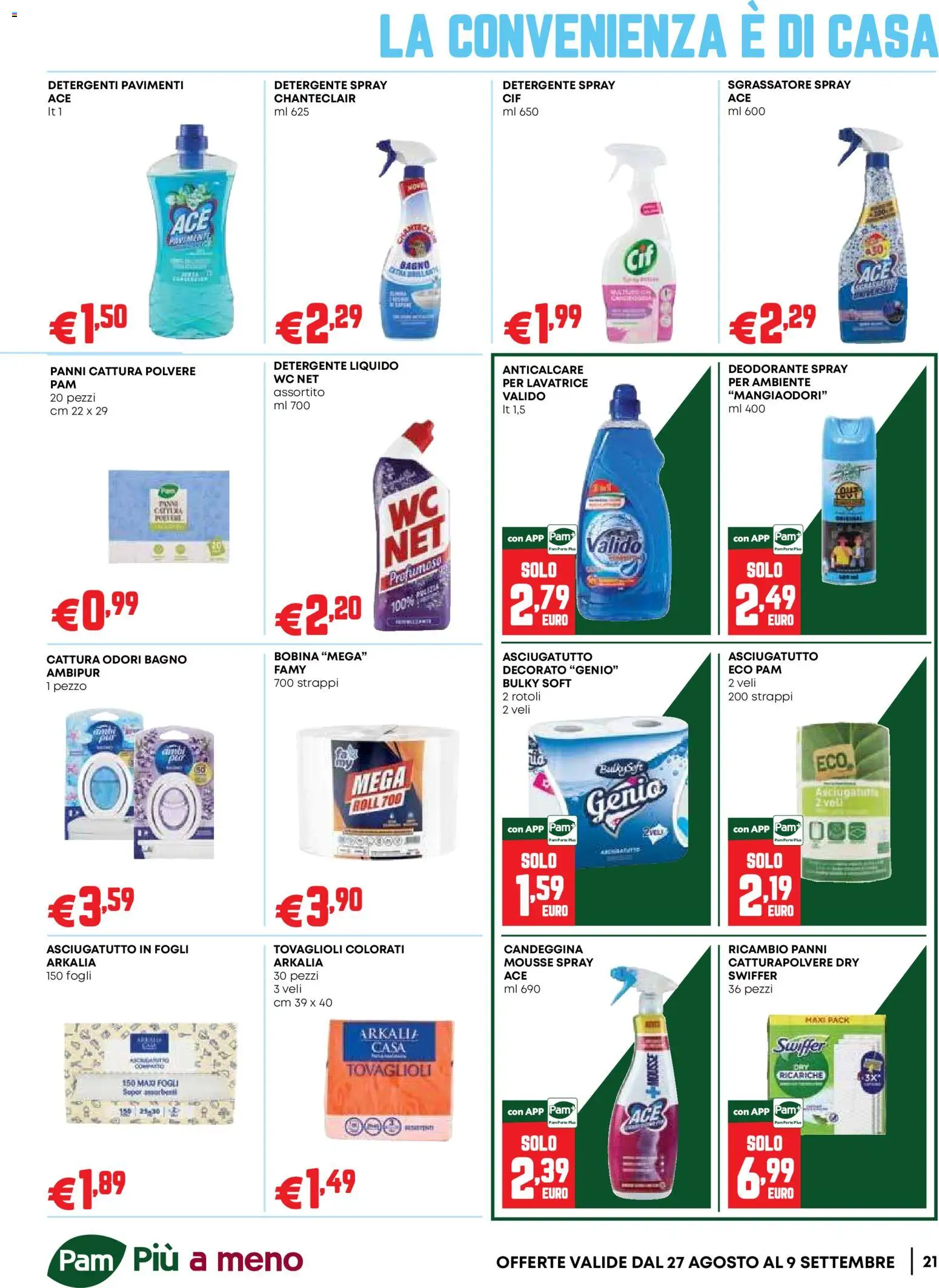 Volantino PAM del 27/08/2026 | Pagina: 21 | Prodotti: Deodorante, Candeggina, Sgrassatore, Bagno