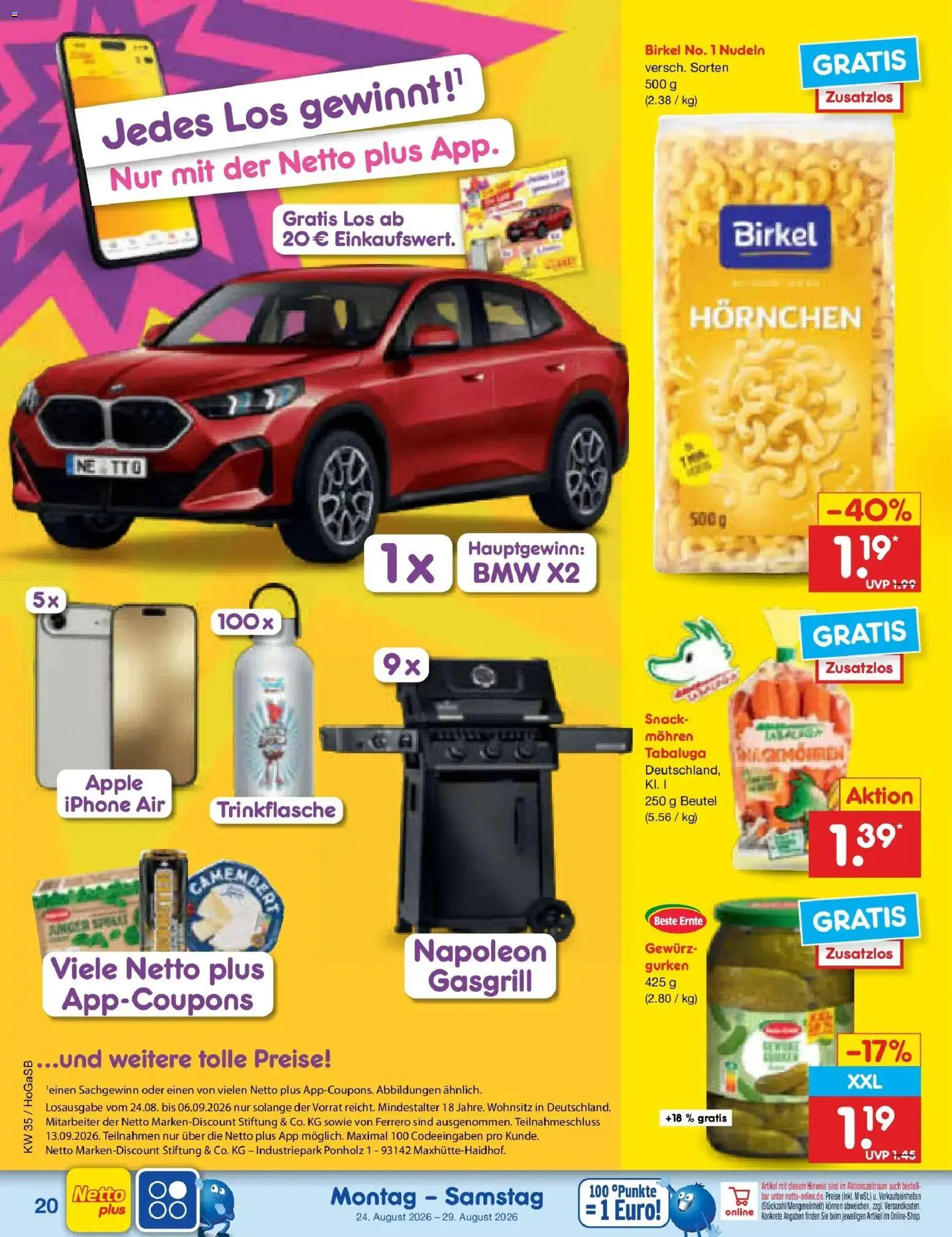 Netto Marken-Discount Prospekt Oldenburg – gültig ab 24.08.2026 | Seite: 30 | Produkte: Iphone, Mohren, Nudeln, Gurken