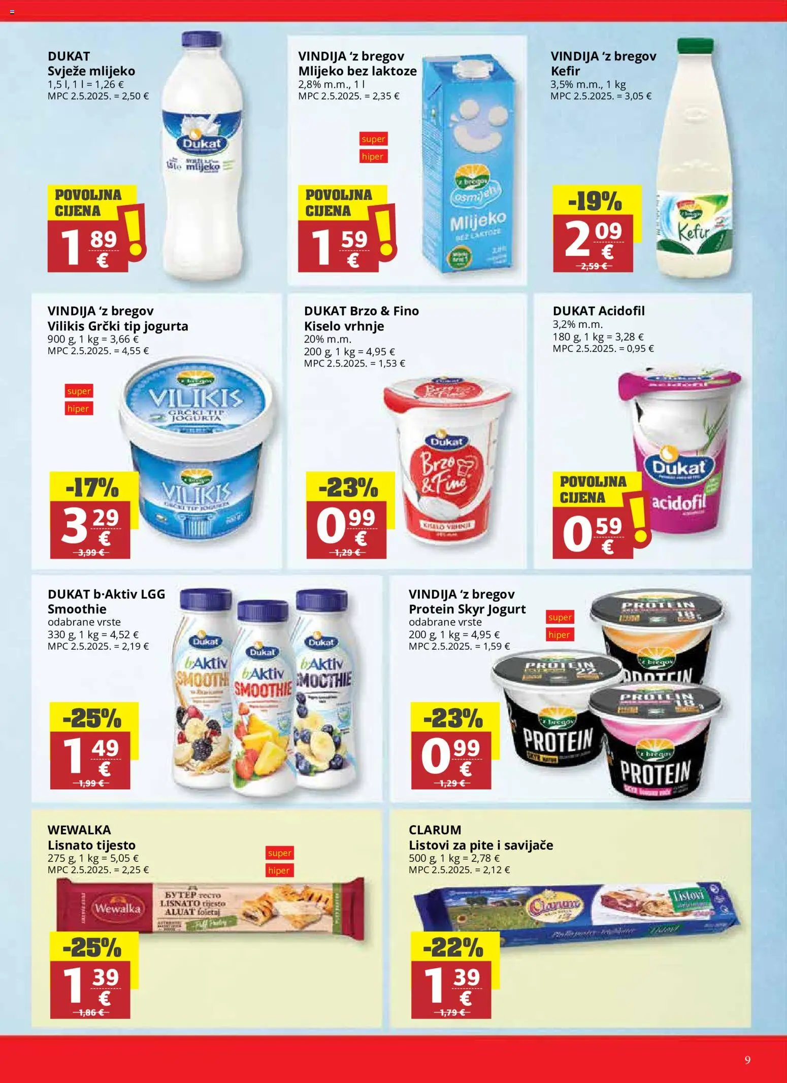 Ultra Gros katalog | vrijedi od 03.06.2026 | Stranica: 9 | Proizvodi: Listovi za pite, Jogurt, Kiselo vrhnje, Lisnato tijesto