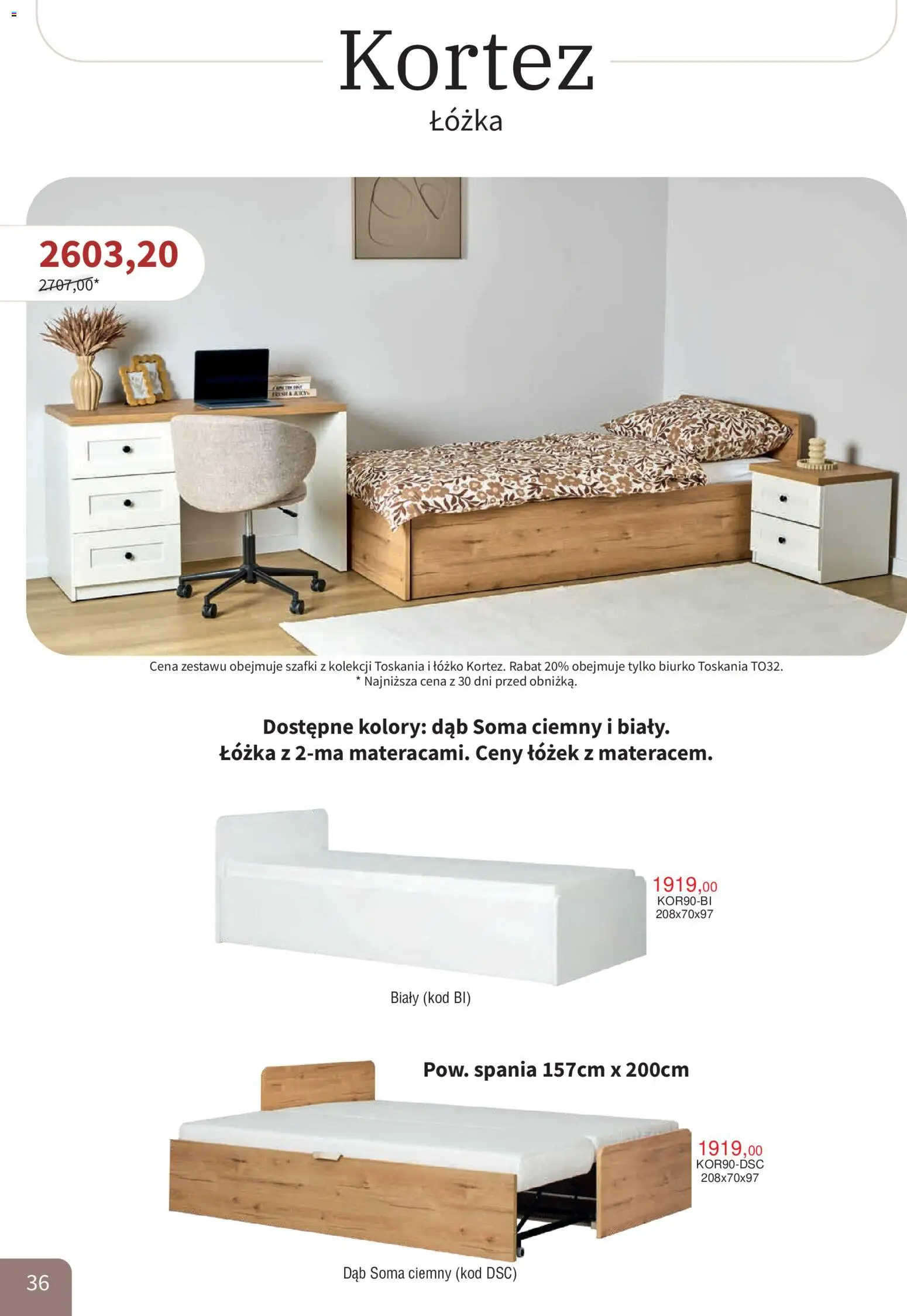 Bodzio Katalog od 01.10.2026 | Strona: 36 | Produkty: Łóżko, Biurko