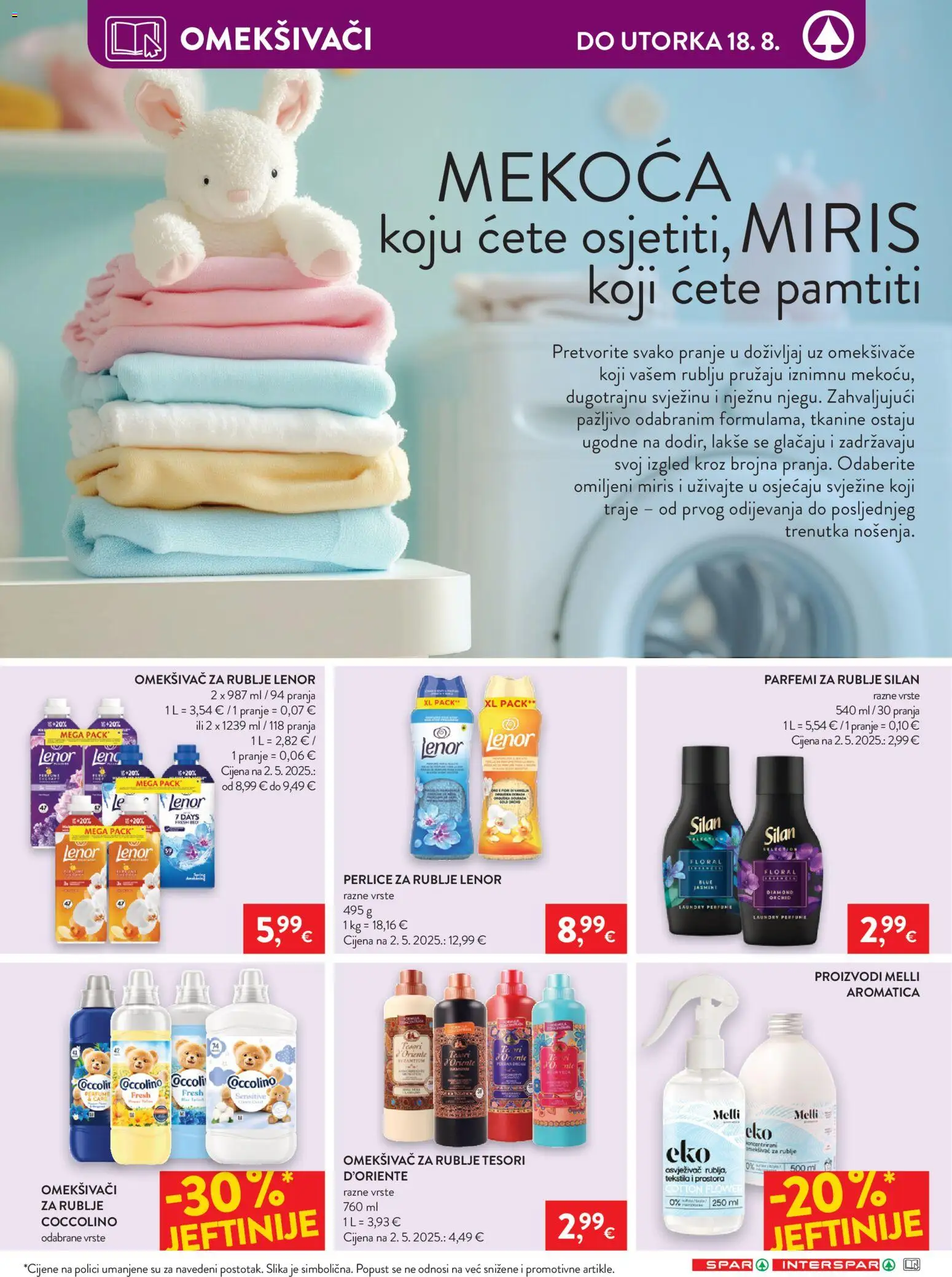 Spar katalog | vrijedi od 12.08.2026 | Stranica: 31 | Proizvodi: Omekšivač, Parfemi, Coccolino, Lenor