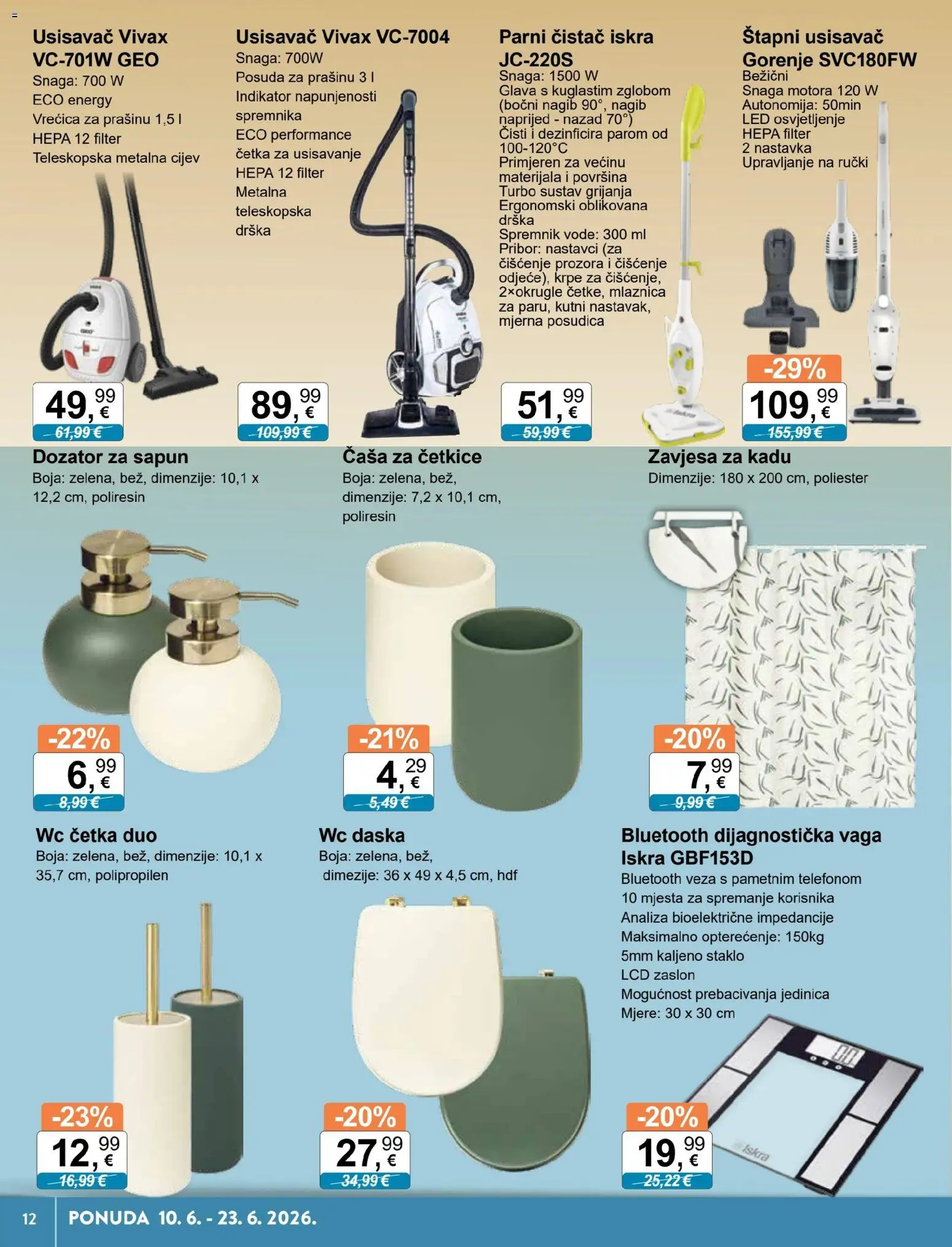 KTC katalog | vrijedi od 10.06.2026 | Stranica: 12 | Proizvodi: WC daska, Četka, Dozator za sapun, Vaga