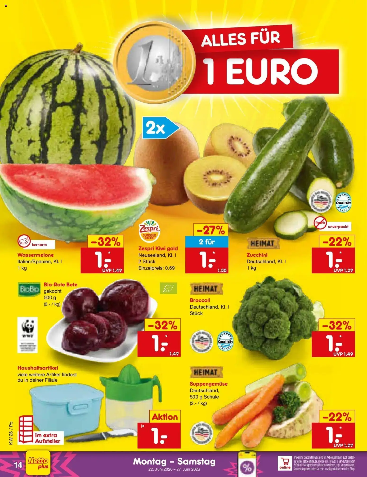 Netto Marken-Discount Prospekt Regensburg – gültig ab 21.06.2026 | Seite: 18 | Produkte: Wassermelone, Zucchini, Kiwi