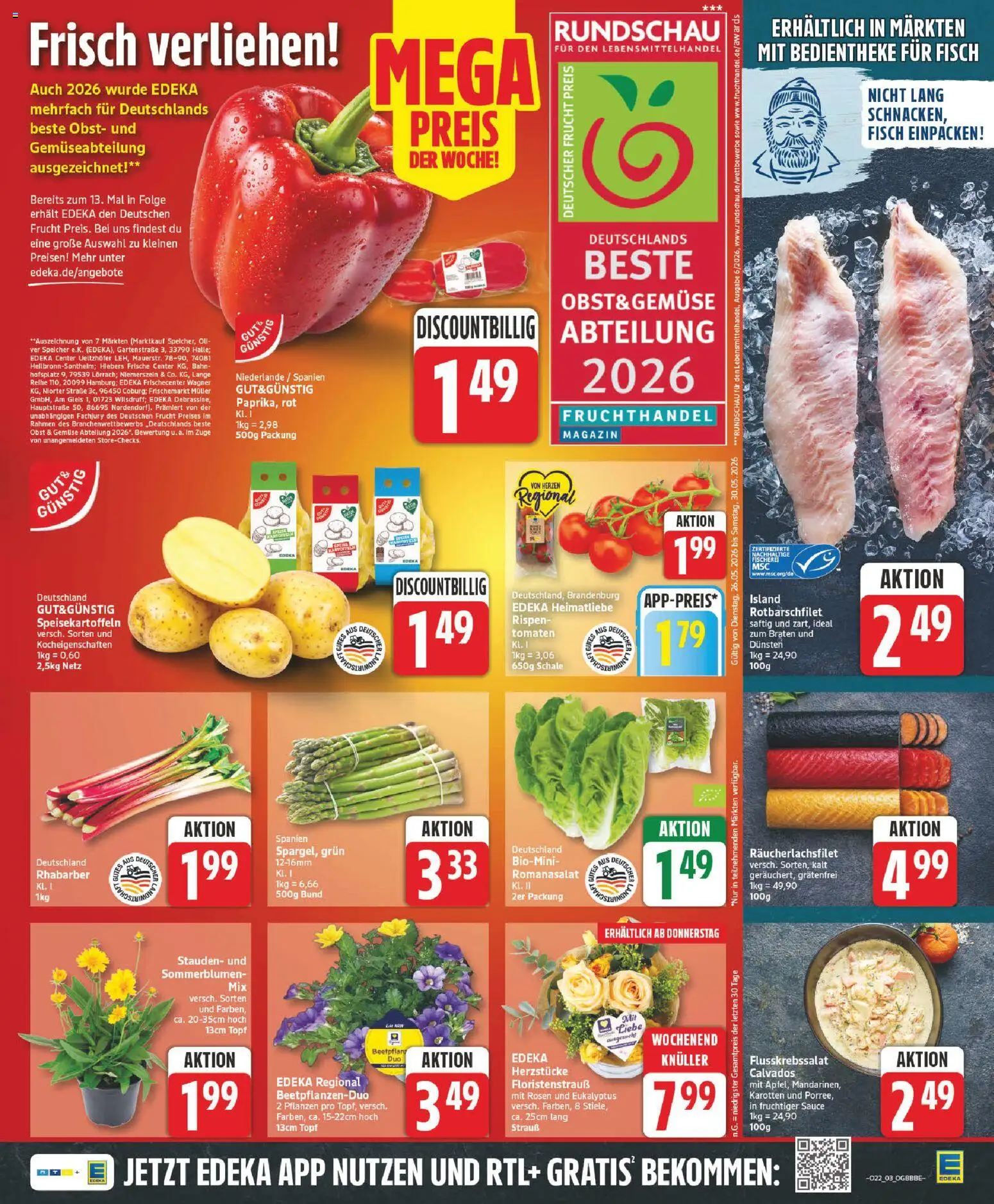 Edeka Prospekt – gültig ab 26.05.2026 | Seite: 3 | Produkte: Tomaten, Fisch, Gemüse, Obst
