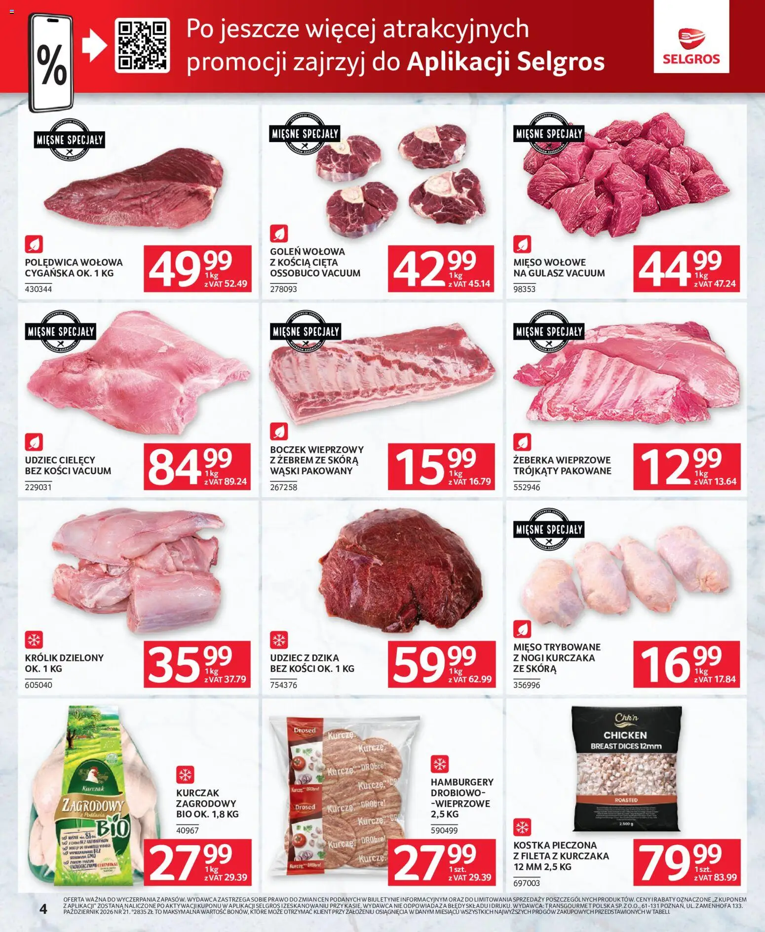 Selgros cash&carry gazetka - Oferta dla gastronomii od 08.10.2026 | Strona: 4 | Produkty: Żeberka, Specjały, Mięso, Udziec cielęcy