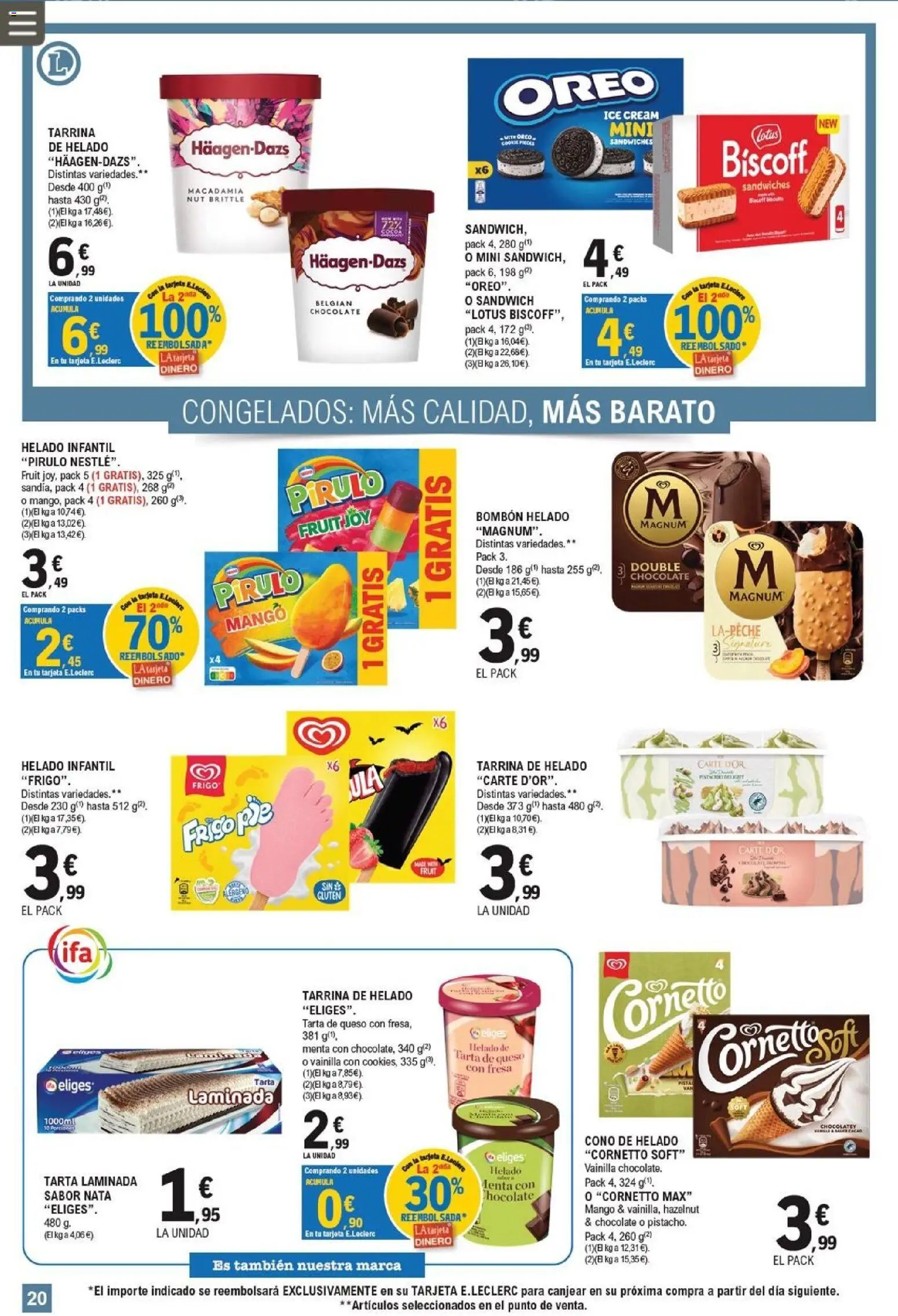 E.Leclerc Miranda de Ebro │ válido desde el 17/07/2026 | Página: 20 | Productos: Queso, Chocolate, Helado, Ρούτερ