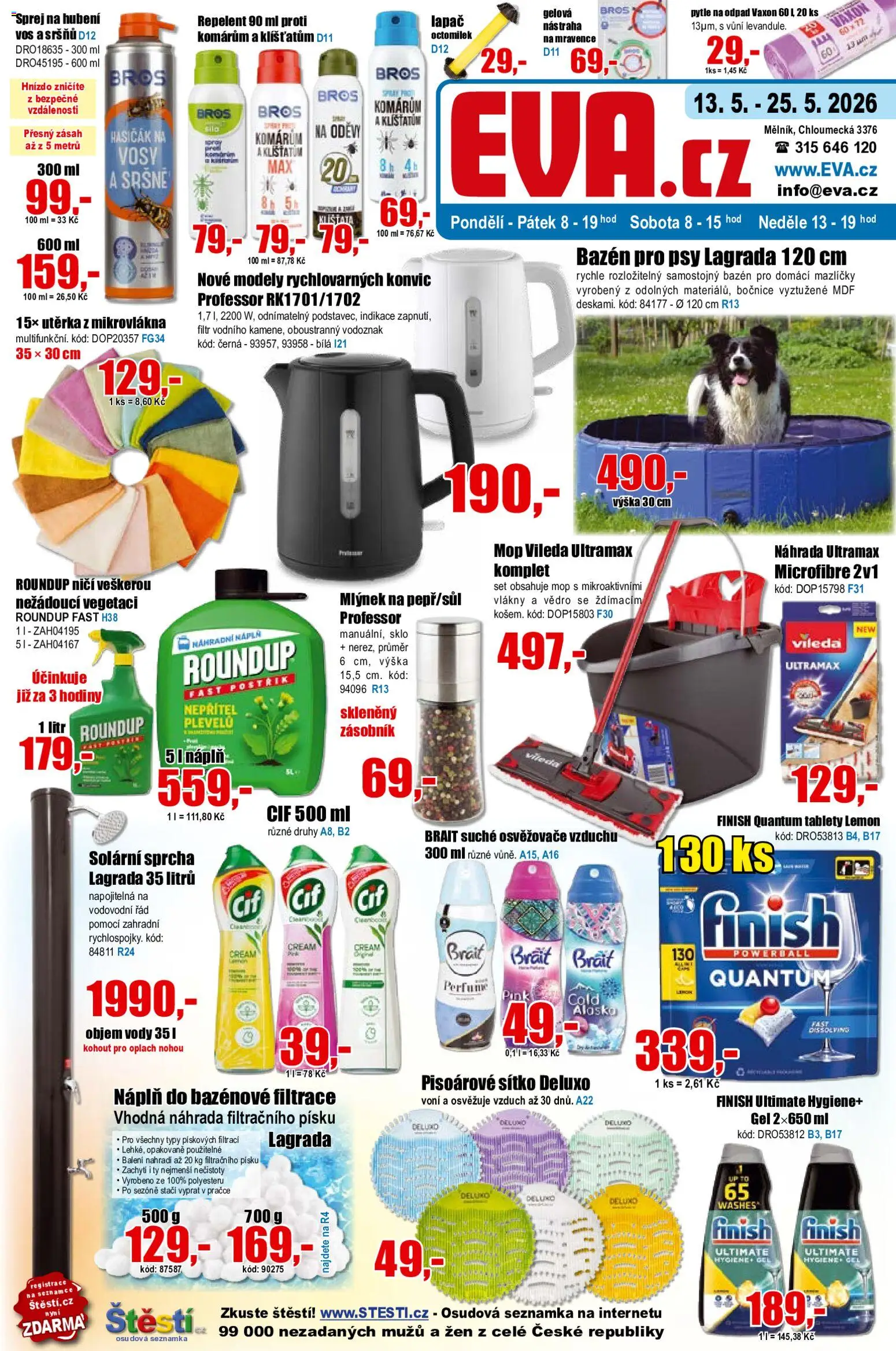 Eva supermarket leták od 13.05.2026 | Strana: 1 | Produkty: Hodiny, Zásobník, Bazén, Utěrka