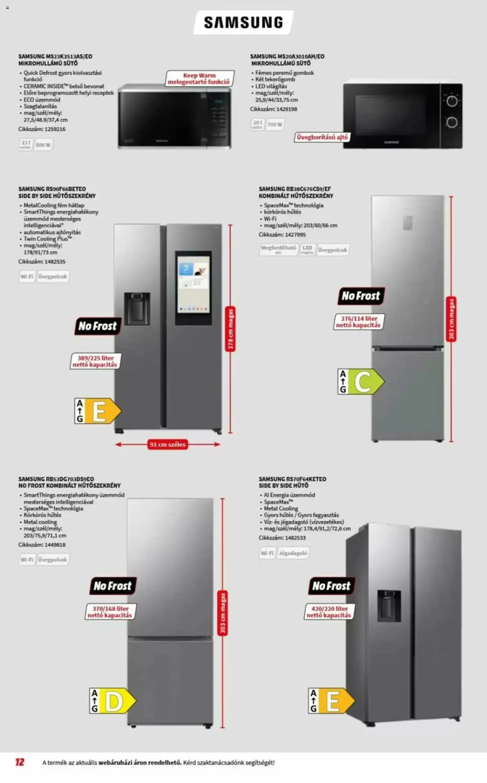 Media Markt akciós ujság - amely érvényes a következő dátumtól: 03.06.2026 | Oldal: 12 | Termékek: Hűtőszekrény, Mikrohullámú sütő, Kombinált hűtőszekrény, Samsung