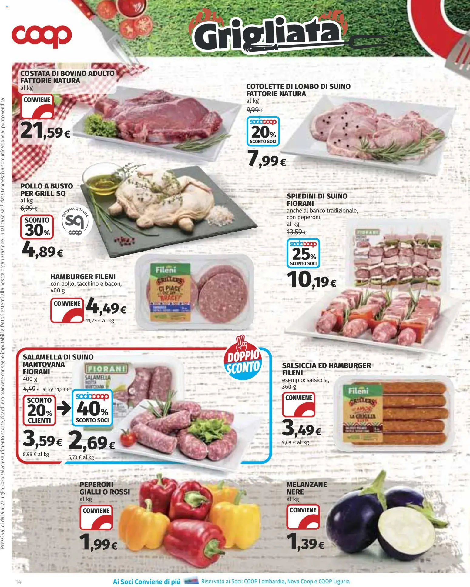 Volantino COOP del 09/07/2026 | Pagina: 14 | Prodotti: Tacchino, Salsiccia, Data, Hamburger