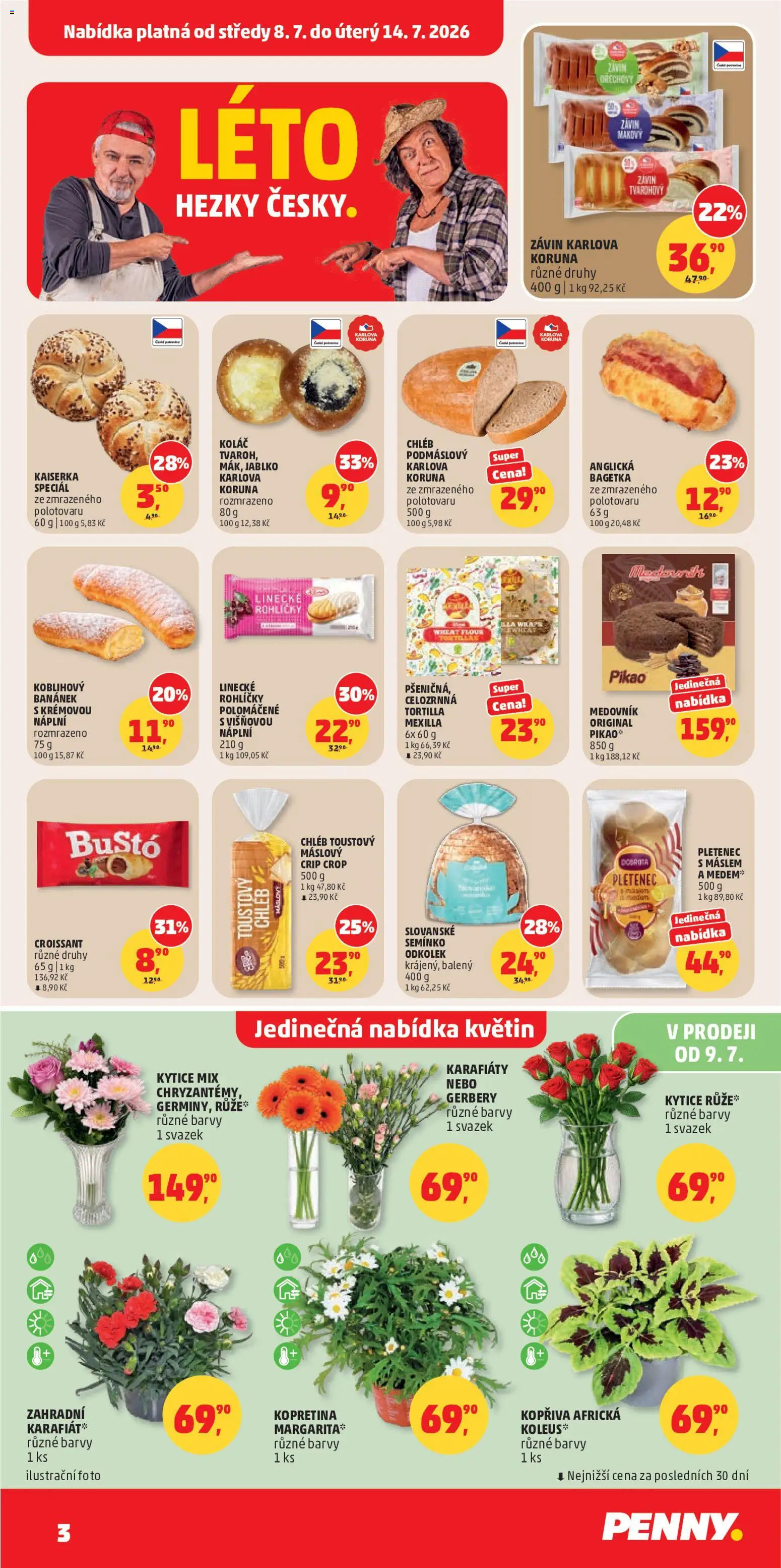 Penny Market leták od 08.07.2026 | Strana: 3 | Produkty: Crip Crop, Chléb, Medovník, Tortilla