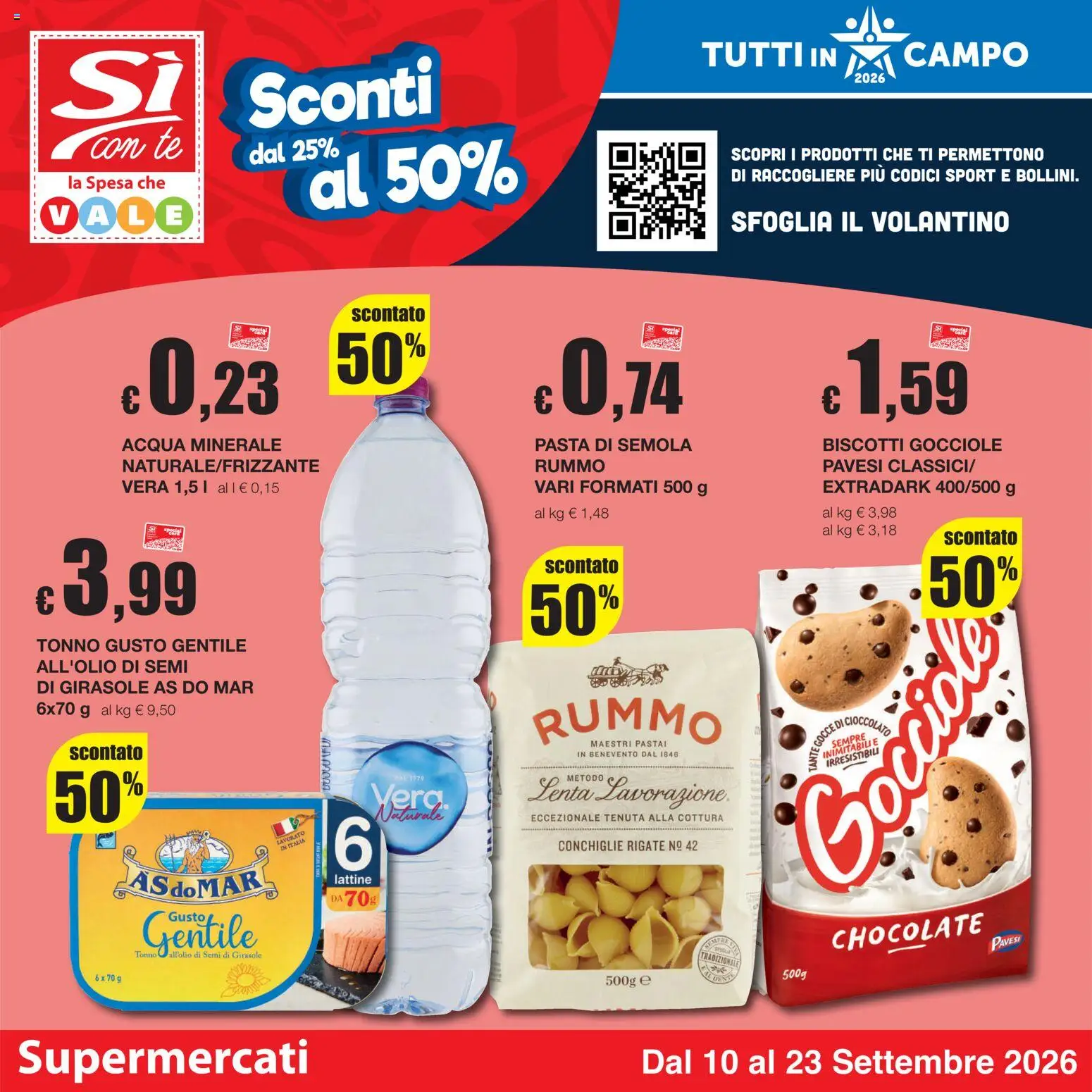 Volantino Sì con Te del 10/09/2026 | Pagina: 1 | Prodotti: Tonno, Semola, Semi di girasole, Acqua minerale